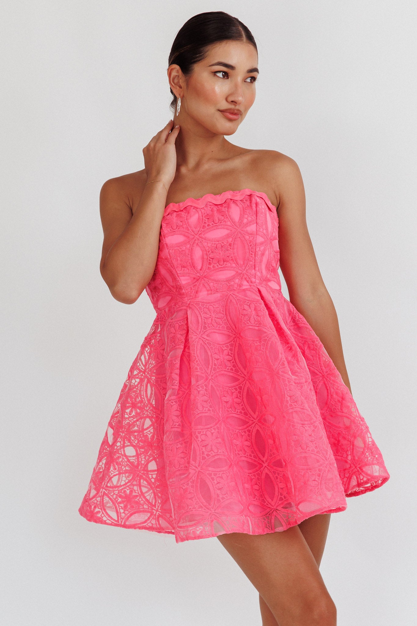 Kesenia Strapless Embroidered Mini Dress Hot Pink by Selfie Leslie