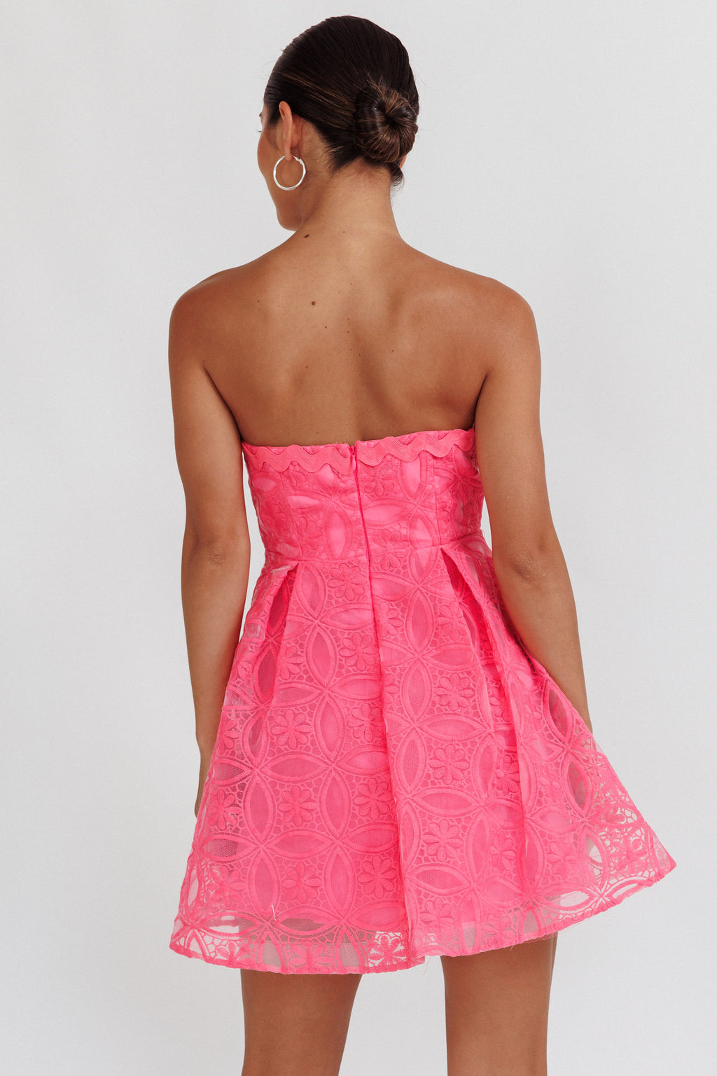 Kesenia Strapless Embroidered Mini Dress Hot Pink by Selfie Leslie