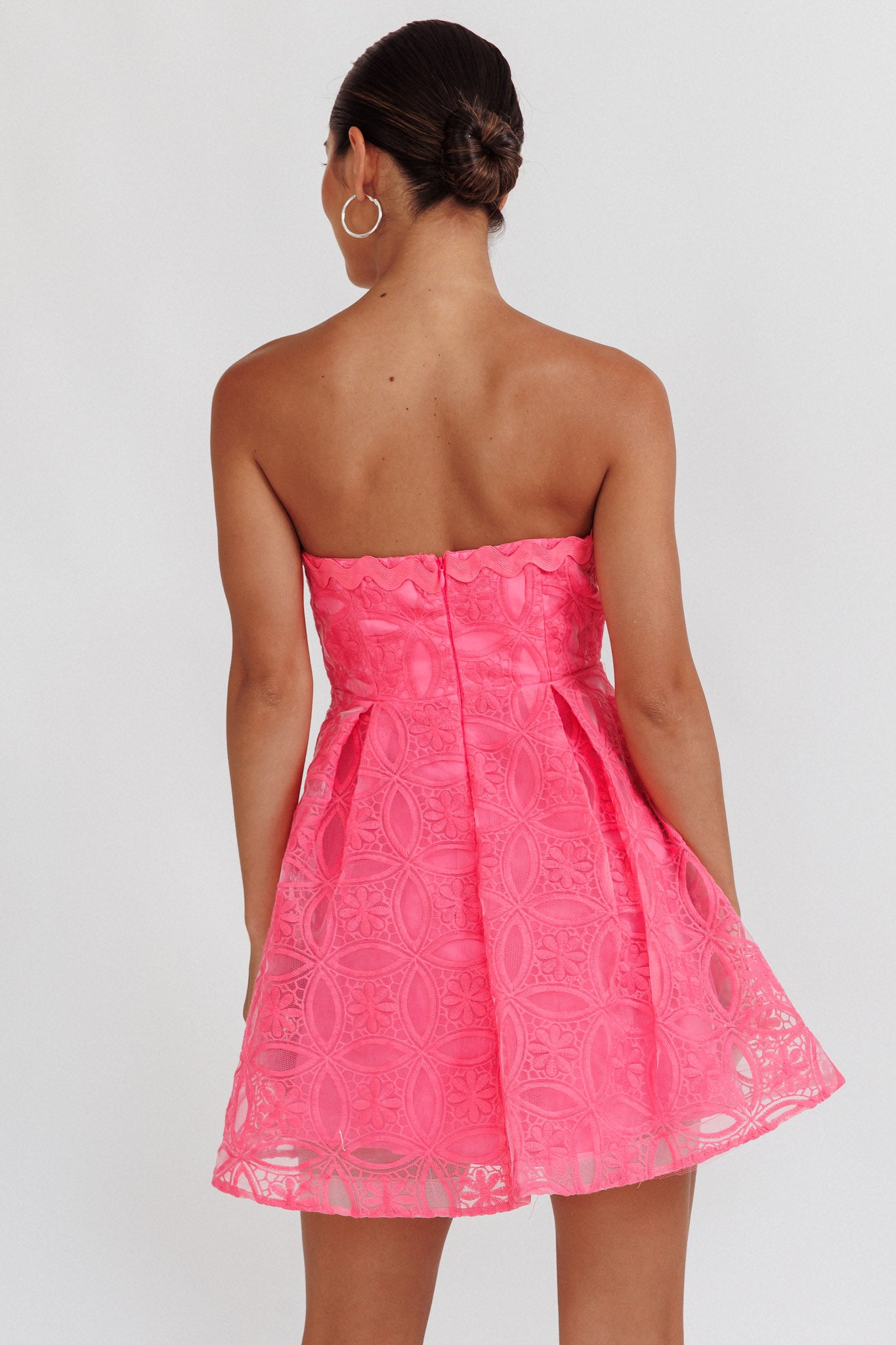 Kesenia Strapless Embroidered Mini Dress Hot Pink by Selfie Leslie