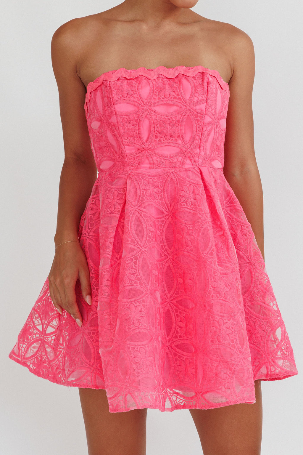 Kesenia Strapless Embroidered Mini Dress Hot Pink by Selfie Leslie