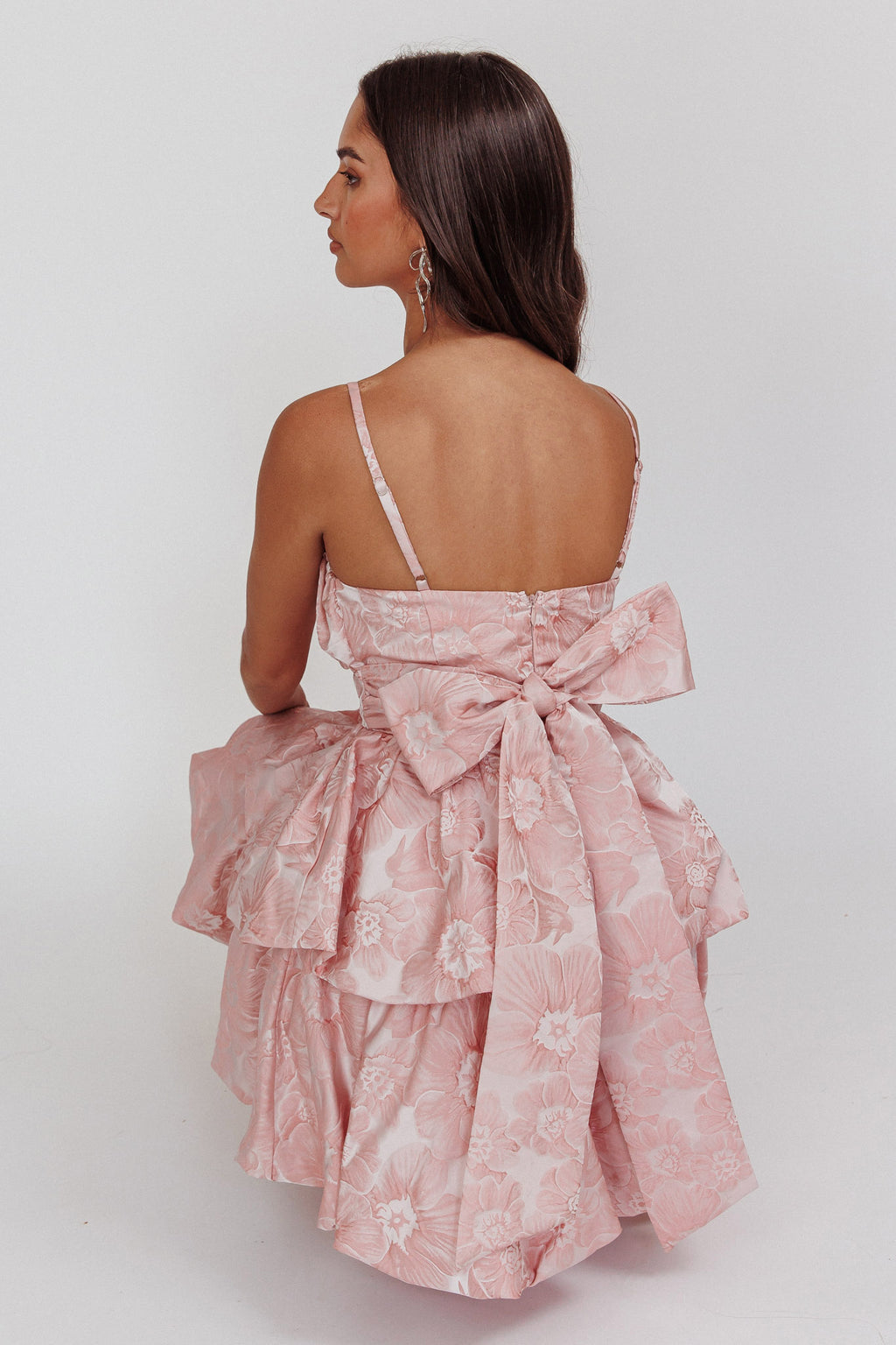 Zilara Bubble Hem Bow Dress Jacquard Pink by Selfie Leslie