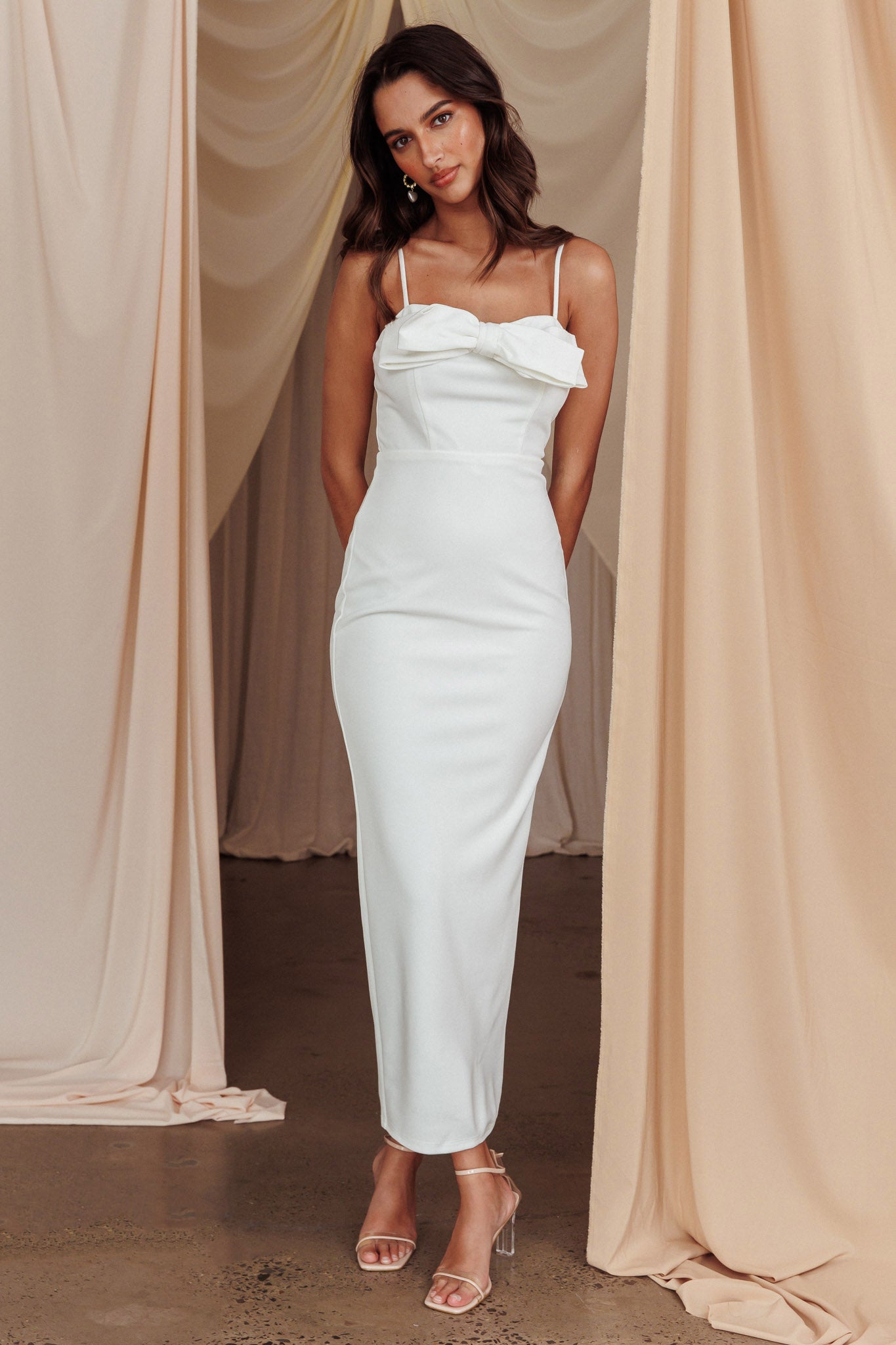 This Magic Moment Bow Bust Midi Dress White by Selfie Leslie