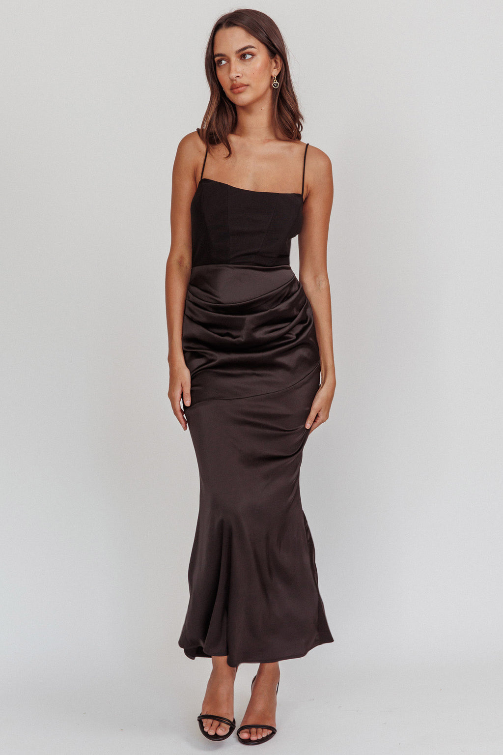 Morella Draped Waist Maxi Dress Black by Selfie Leslie