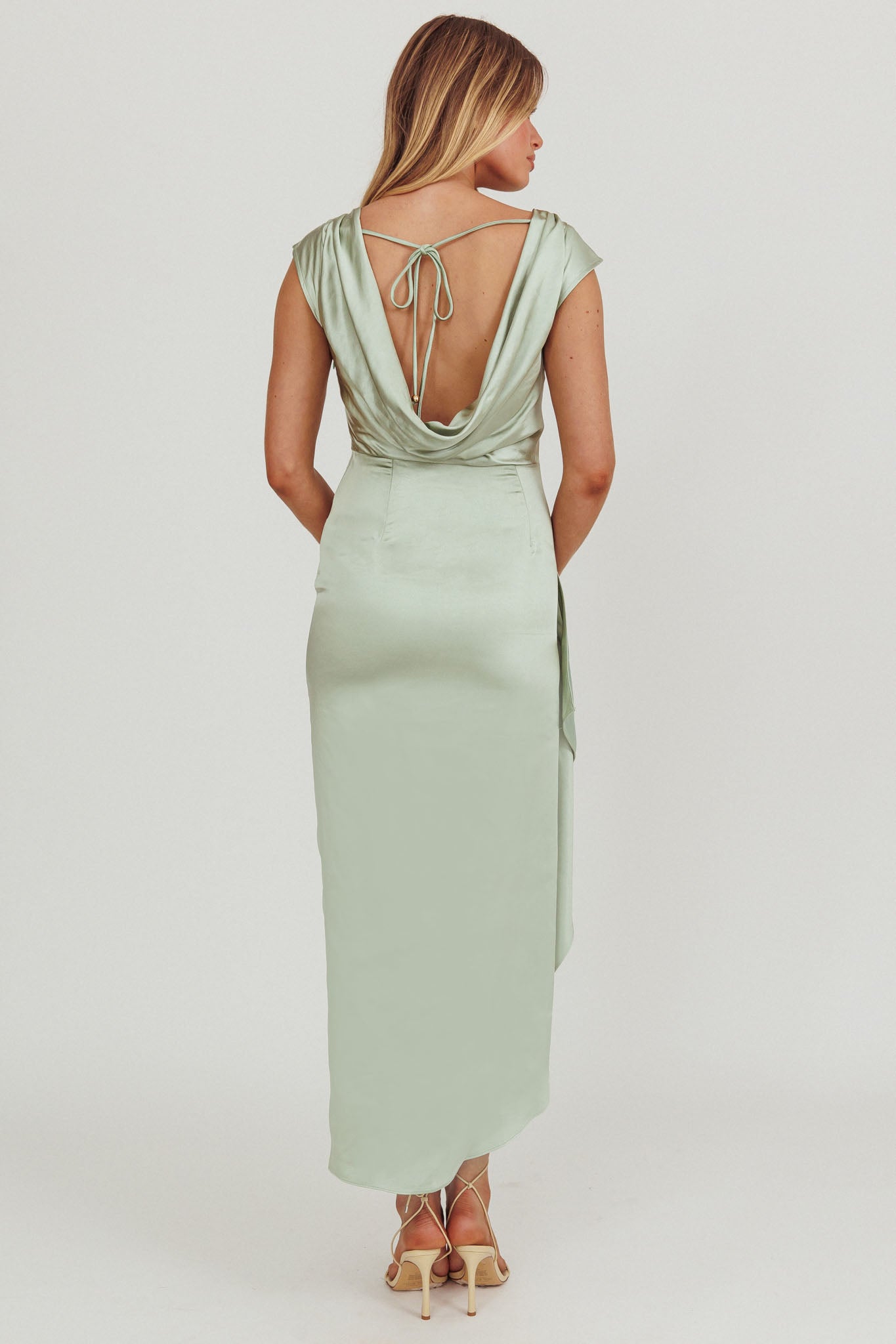 green emerald velvet dress Faviana Cowl Neck Low Back Prom Dress 11069