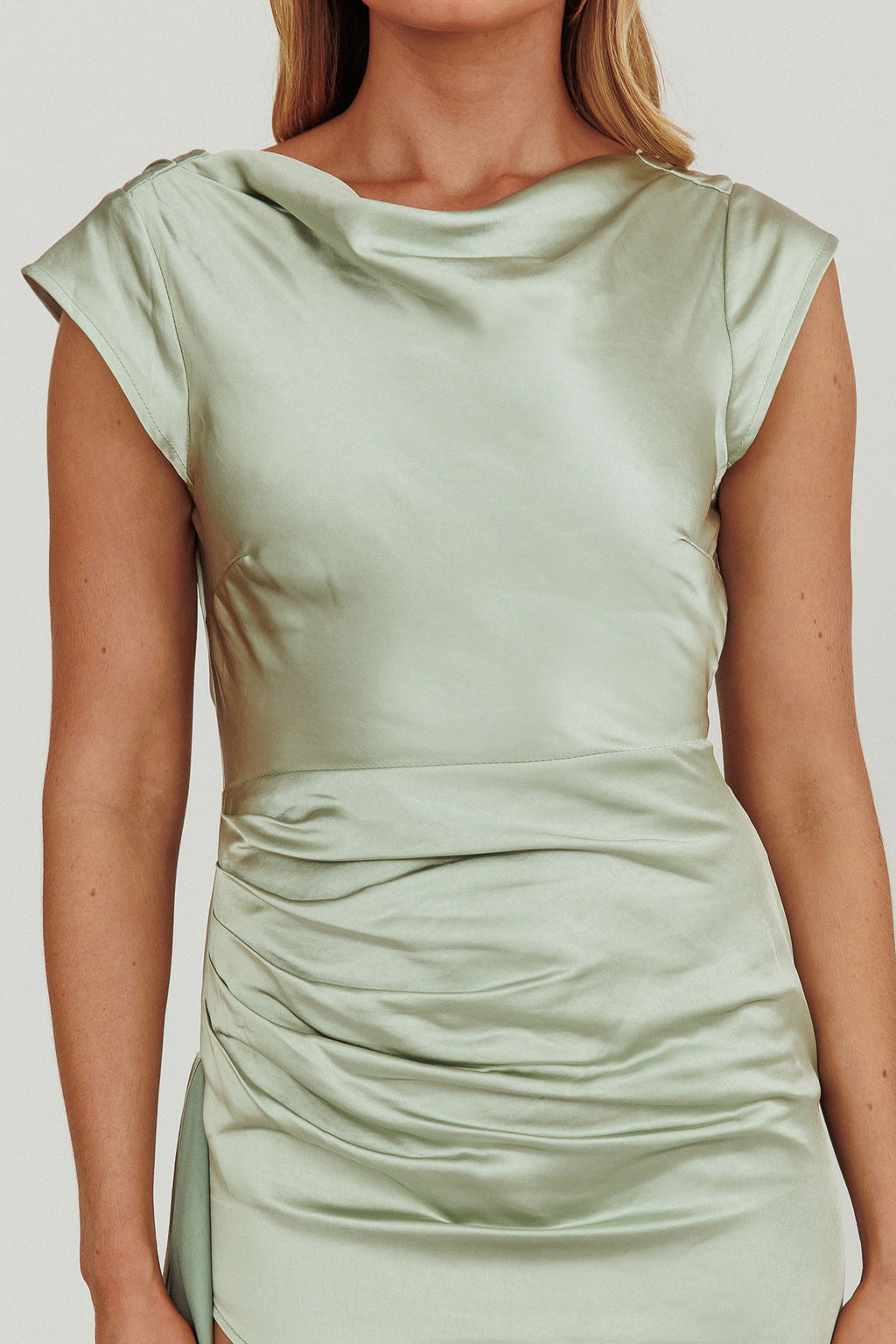 Grecian Cap Sleeve Cowl Back Dress Sage by Selfie Leslie