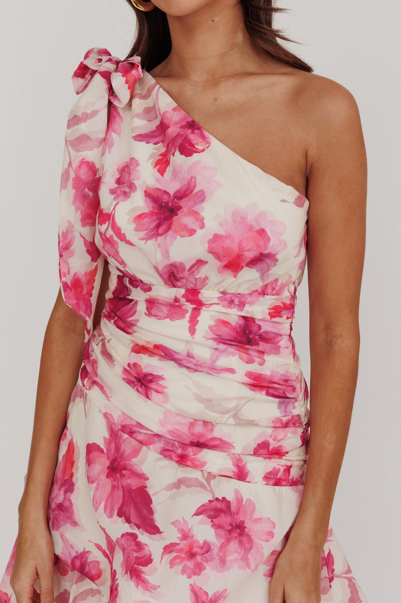 Kenny One Shoulder Tiered Floral Maxi Dress Pink by Selfie Leslie