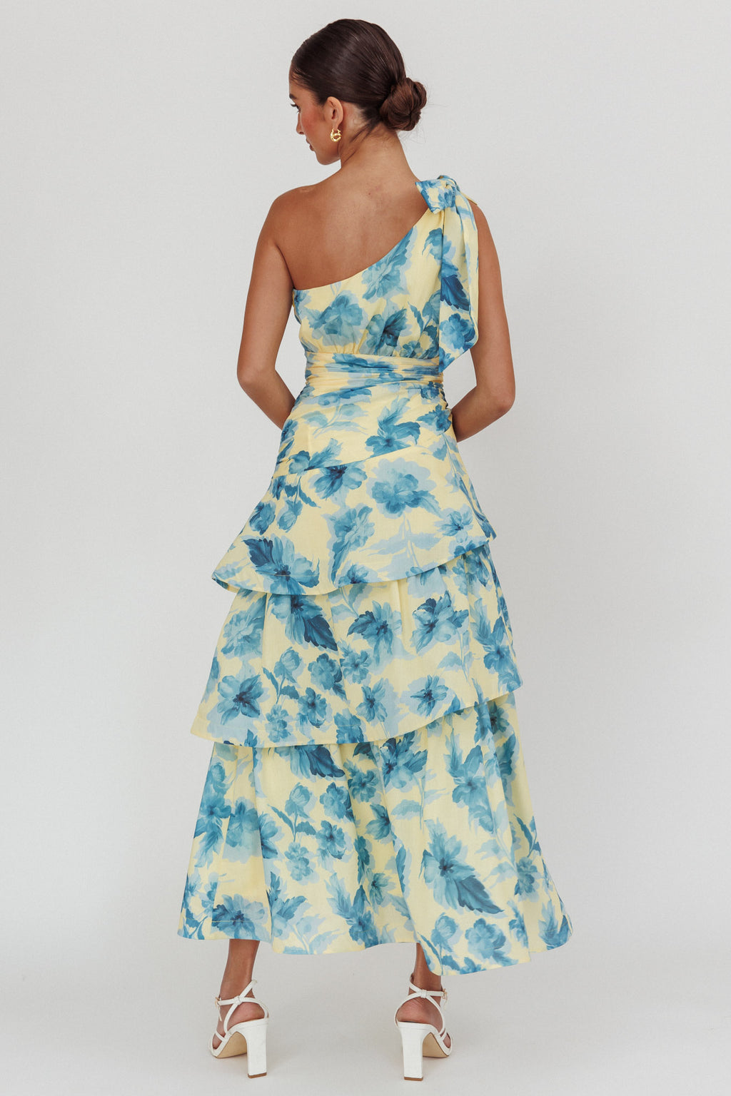 Kenny One Shoulder Tiered Floral Maxi Dress Yellow by Selfie Leslie