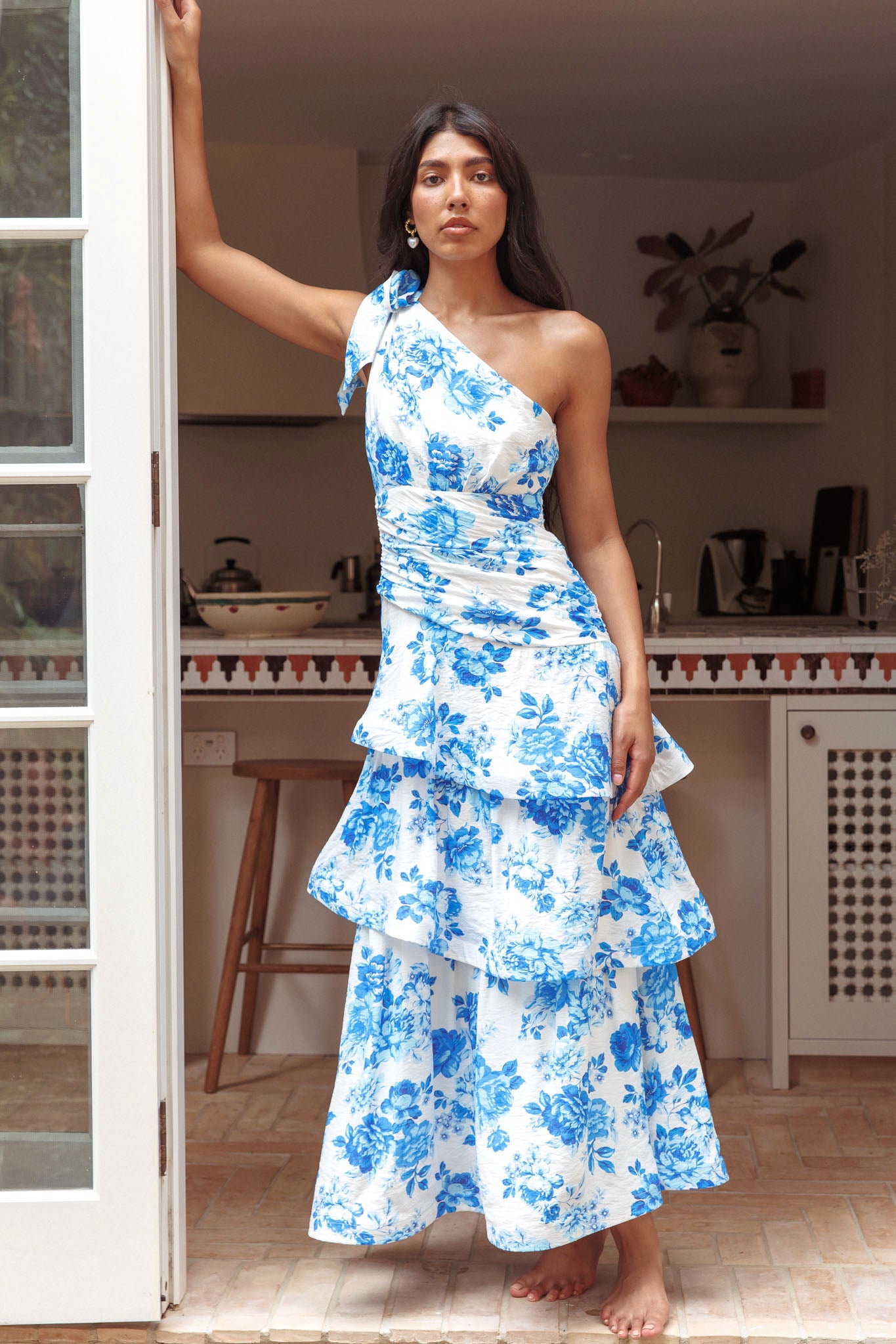 Kenny One Shoulder Tiered Maxi Dress Blue– Selfie Leslie