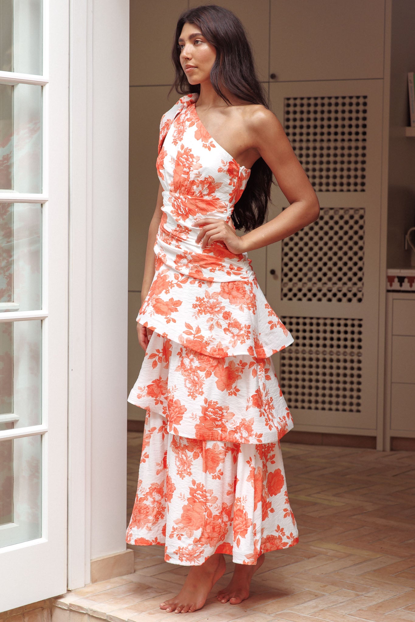 Kenny One Shoulder Tiered Maxi Dress Orange | Selfie Leslie