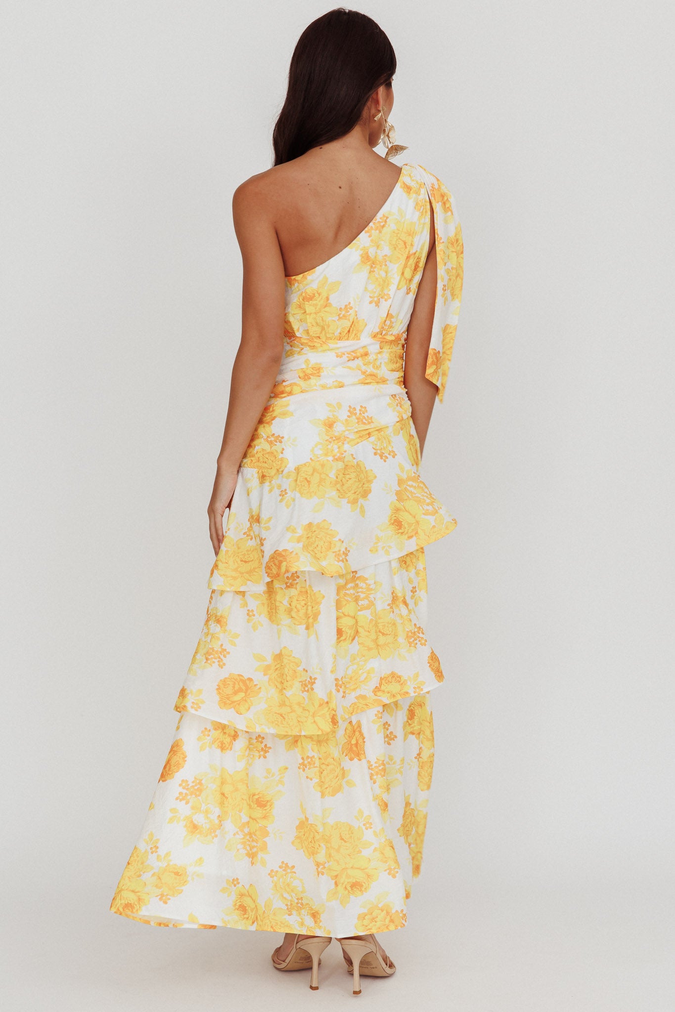 Kenny One Shoulder Tiered Maxi Dress Yellow by Selfie Leslie
