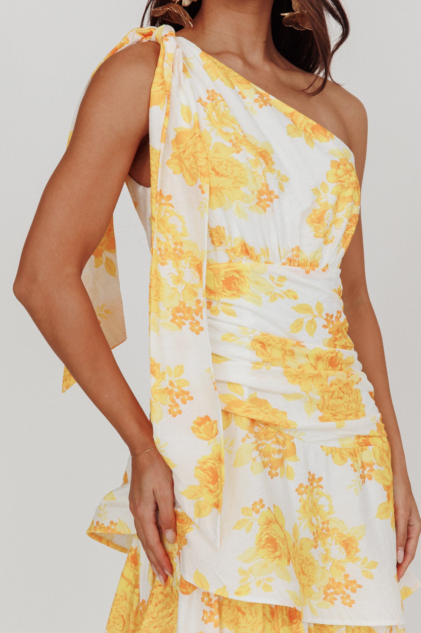 Kenny One Shoulder Tiered Maxi Dress Yellow by Selfie Leslie