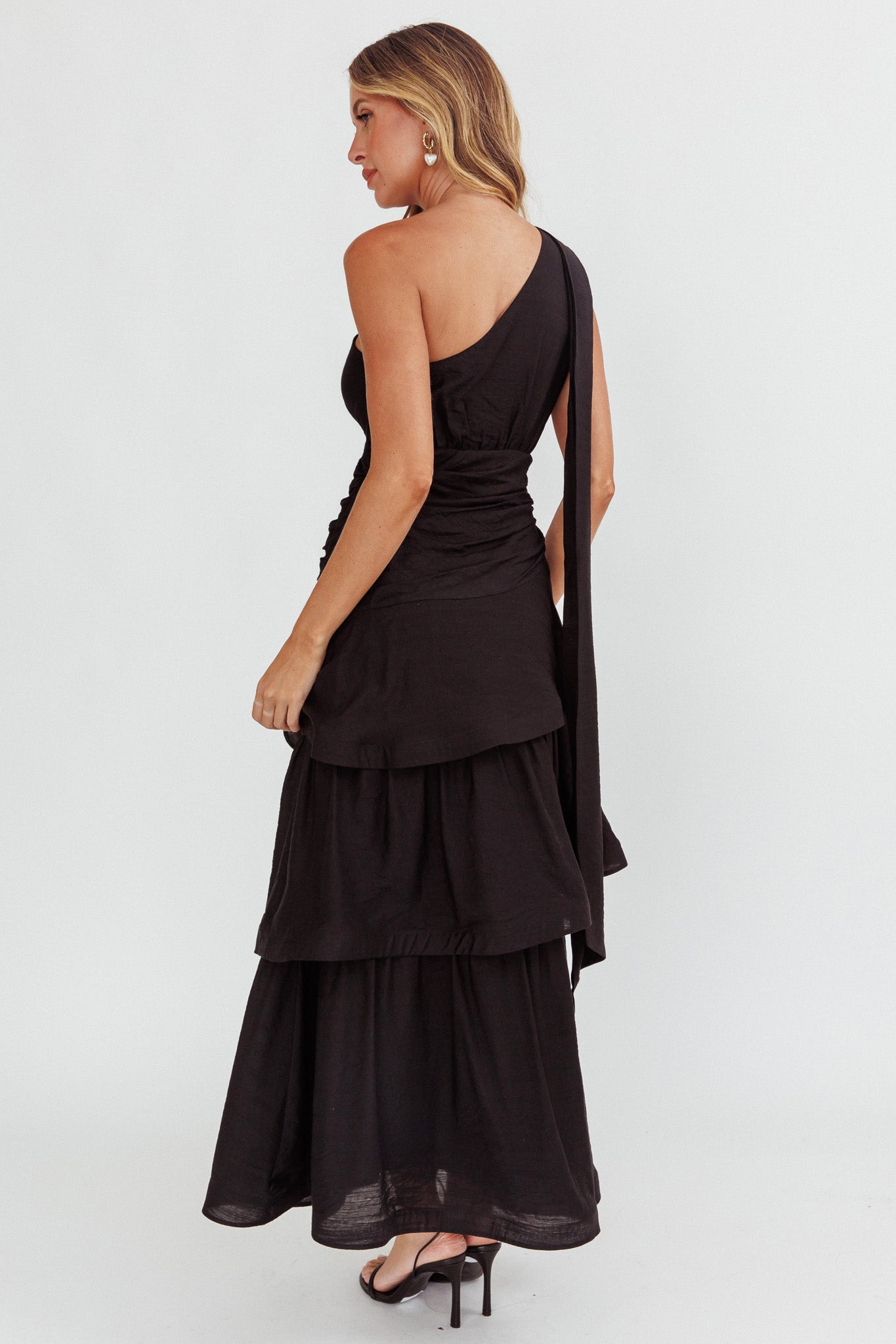 Kenny One Shoulder Tiered Maxi Dress Solid Black - Xs Kenny One Shoulder Tiered Maxi Dress Solid Black - Xs