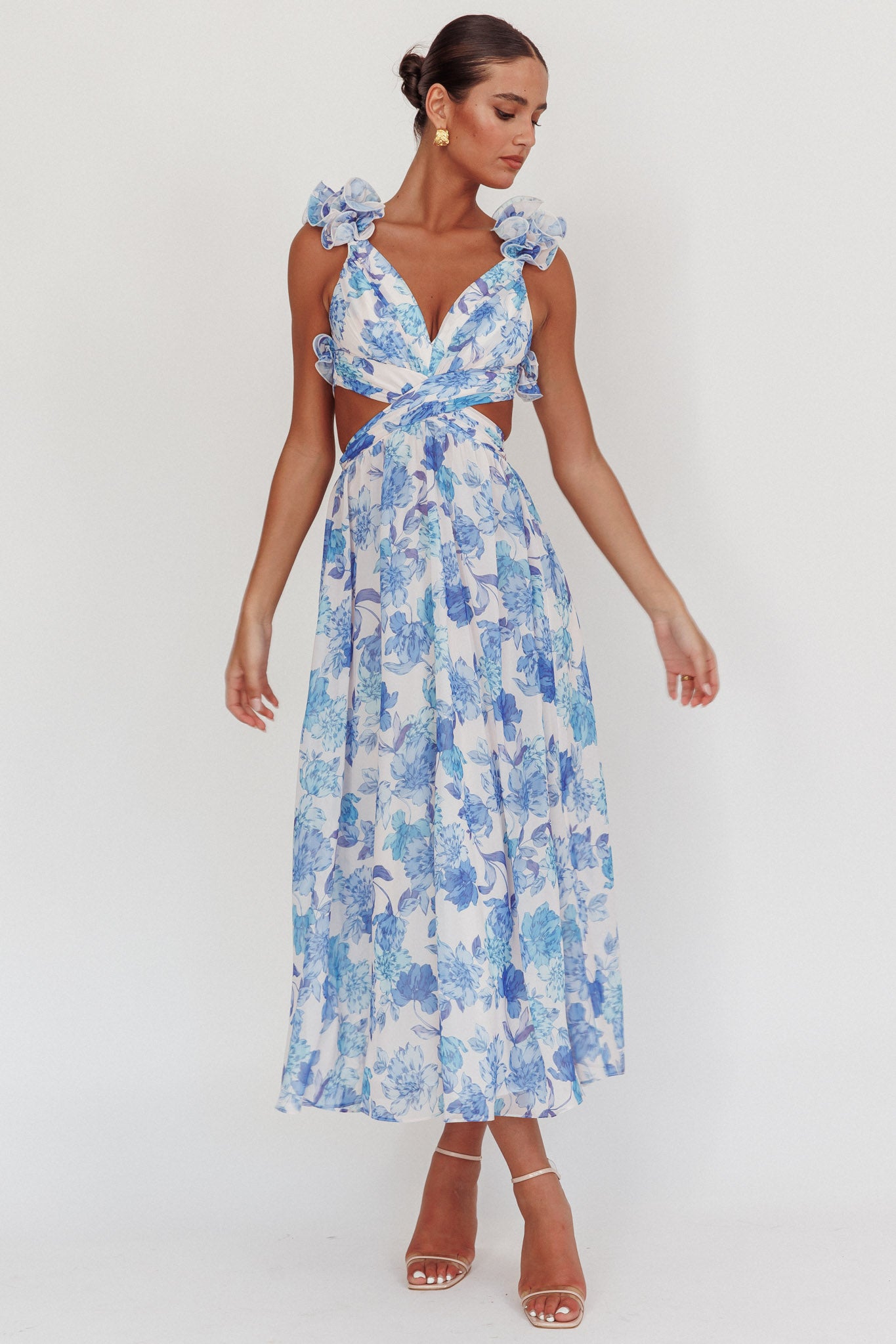 Madara Lace-Up Back Maxi Dress Floral Blue - XS Madara Lace-Up Back Maxi Dress Floral Blue - XS