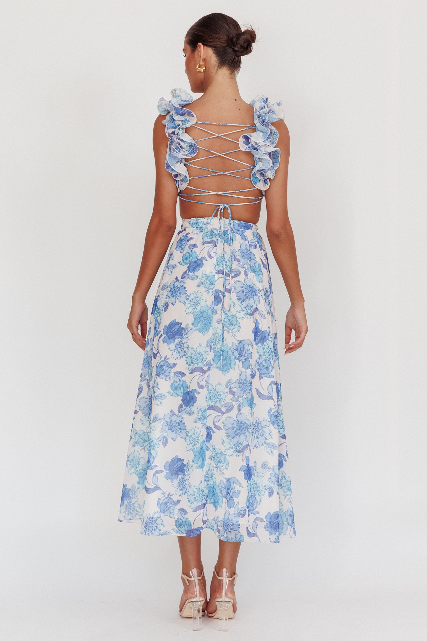 Madara Lace-Up Back Maxi Dress Floral Blue - Xs Madara Lace-Up Back Maxi Dress Floral Blue - Xs