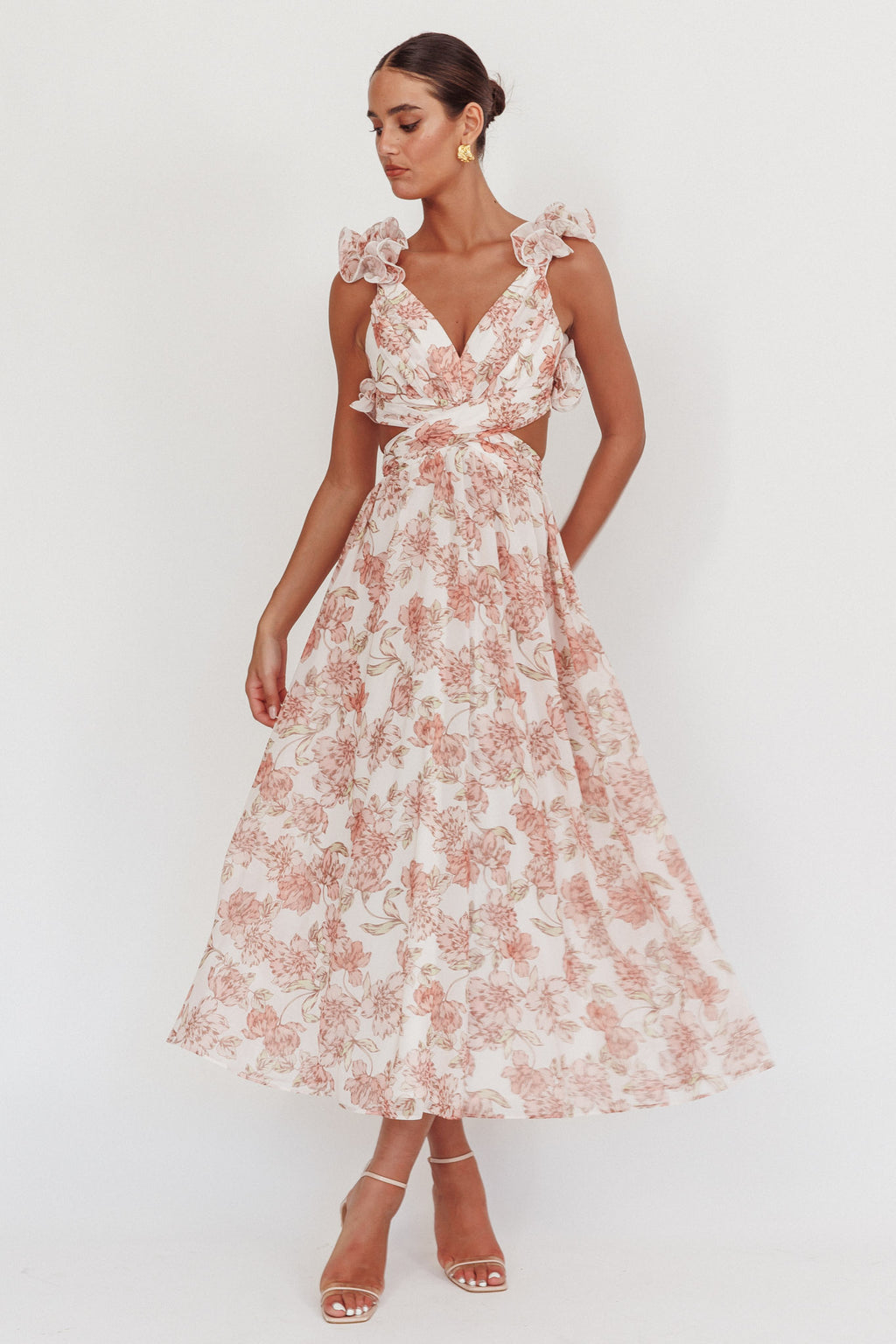 Doe Eyes Lace-Up Back Maxi Dress Floral Peach by Selfie Leslie