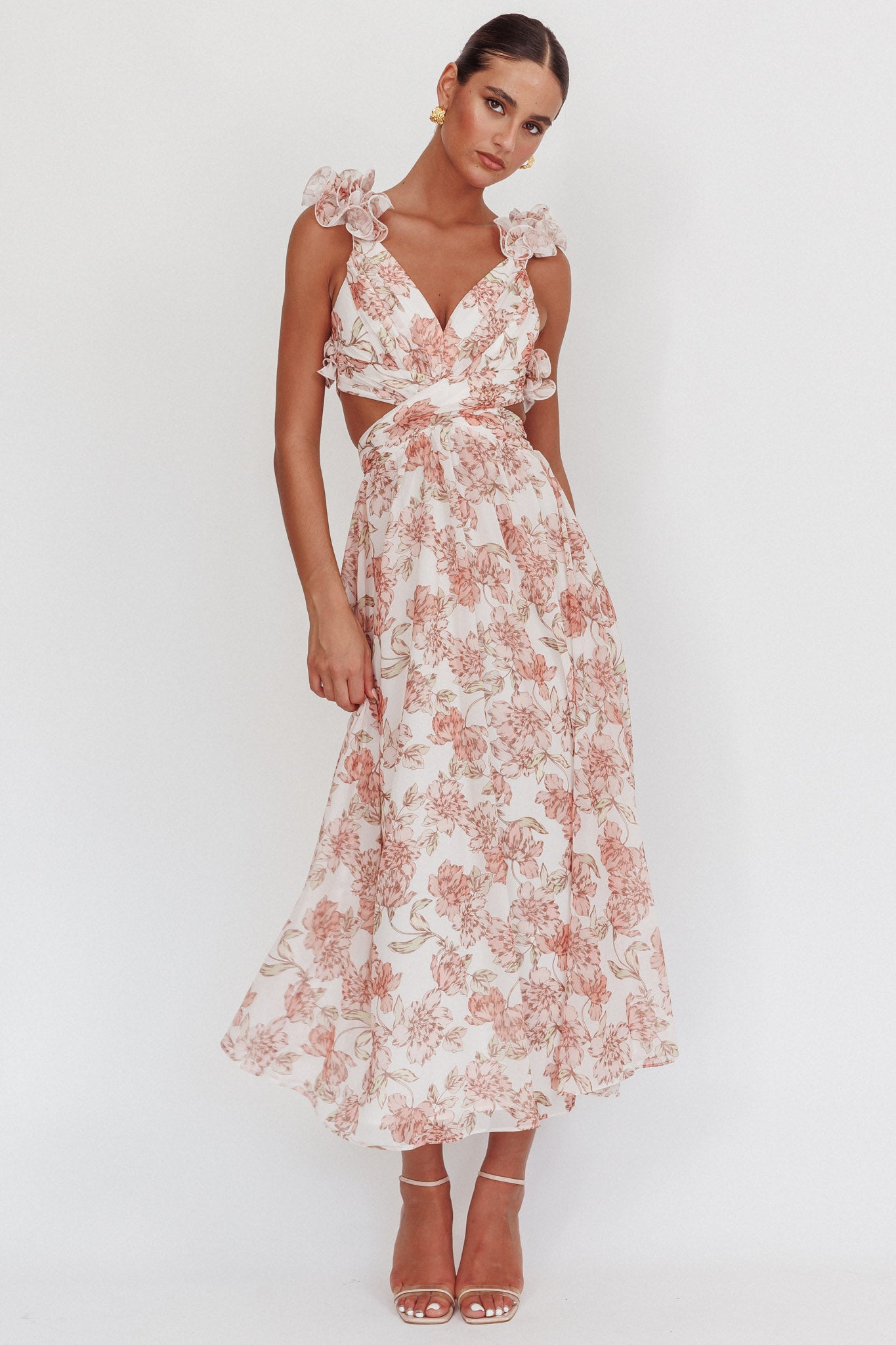 Doe Eyes Lace-Up Back Maxi Dress Floral Peach by Selfie Leslie