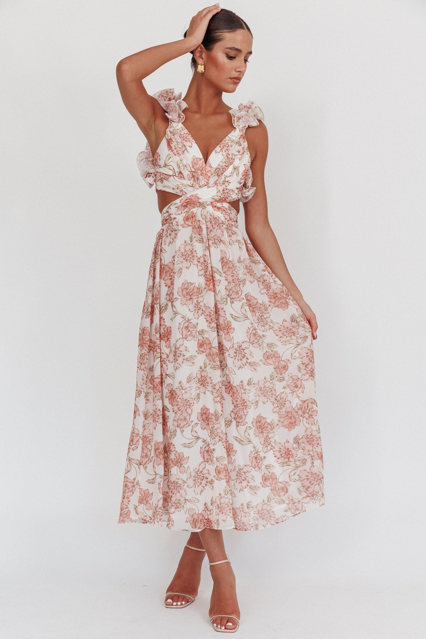 Doe Eyes Lace-Up Back Maxi Dress Floral Peach by Selfie Leslie