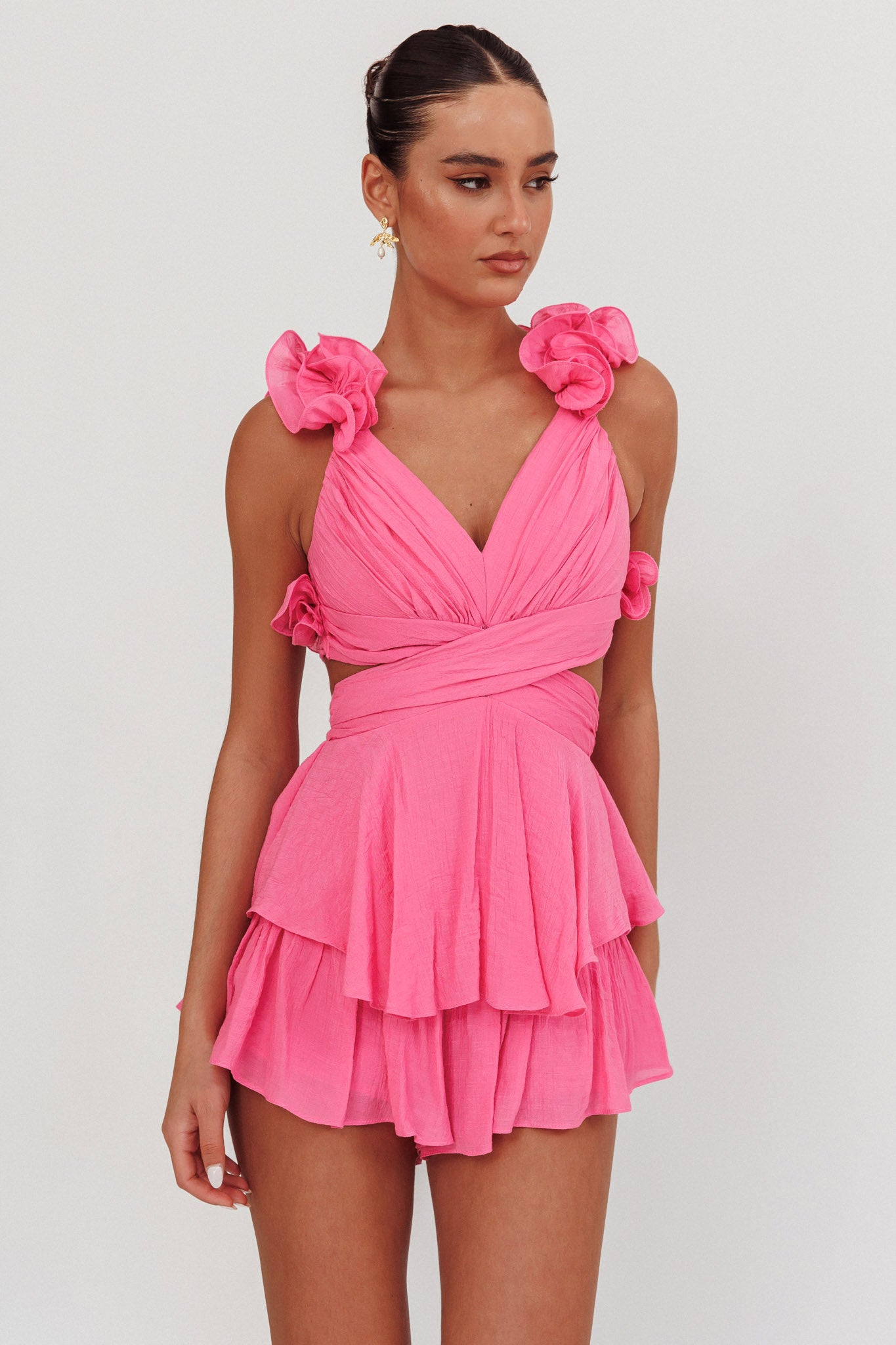 Madara Lace-Up Back Romper Pink by Selfie Leslie