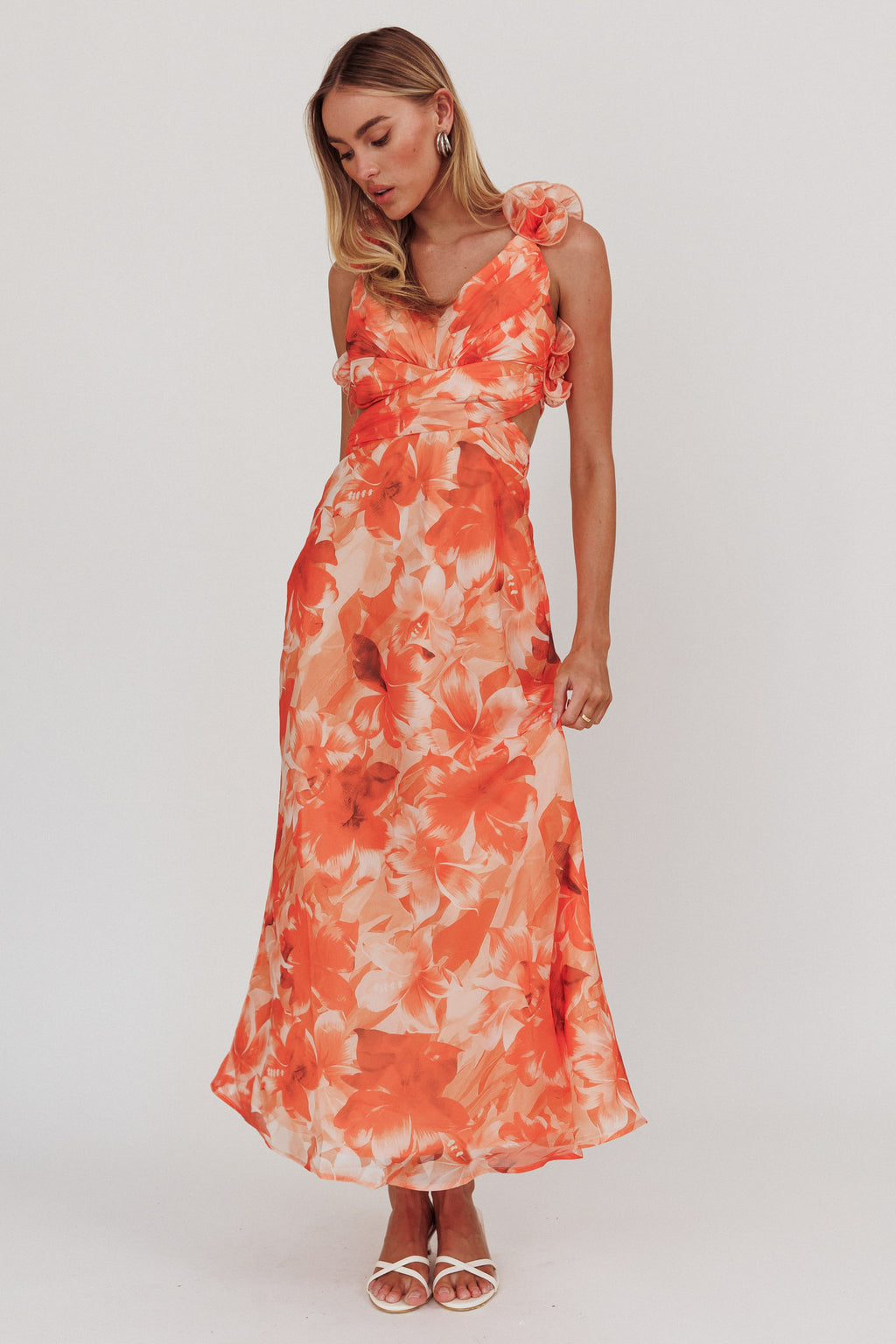 Madara Lace-Up Back Maxi Dress Orange by Selfie Leslie