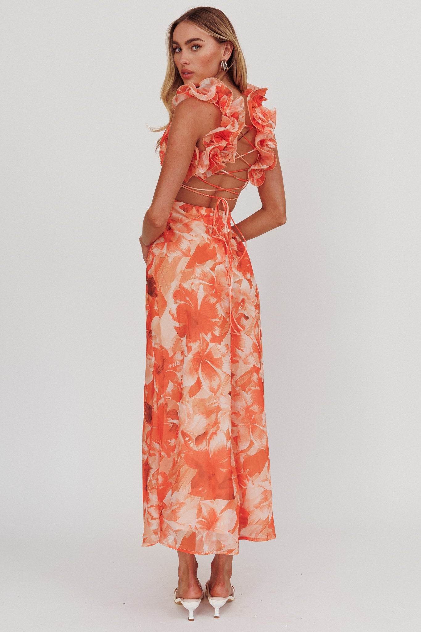 Madara Lace-Up Back Maxi Dress Orange by Selfie Leslie