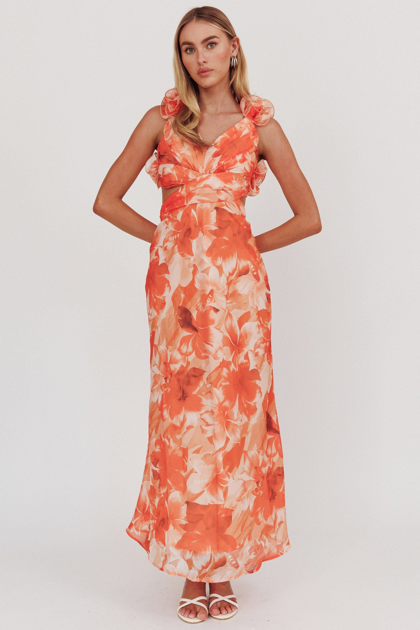 Madara Lace-Up Back Maxi Dress Orange by Selfie Leslie