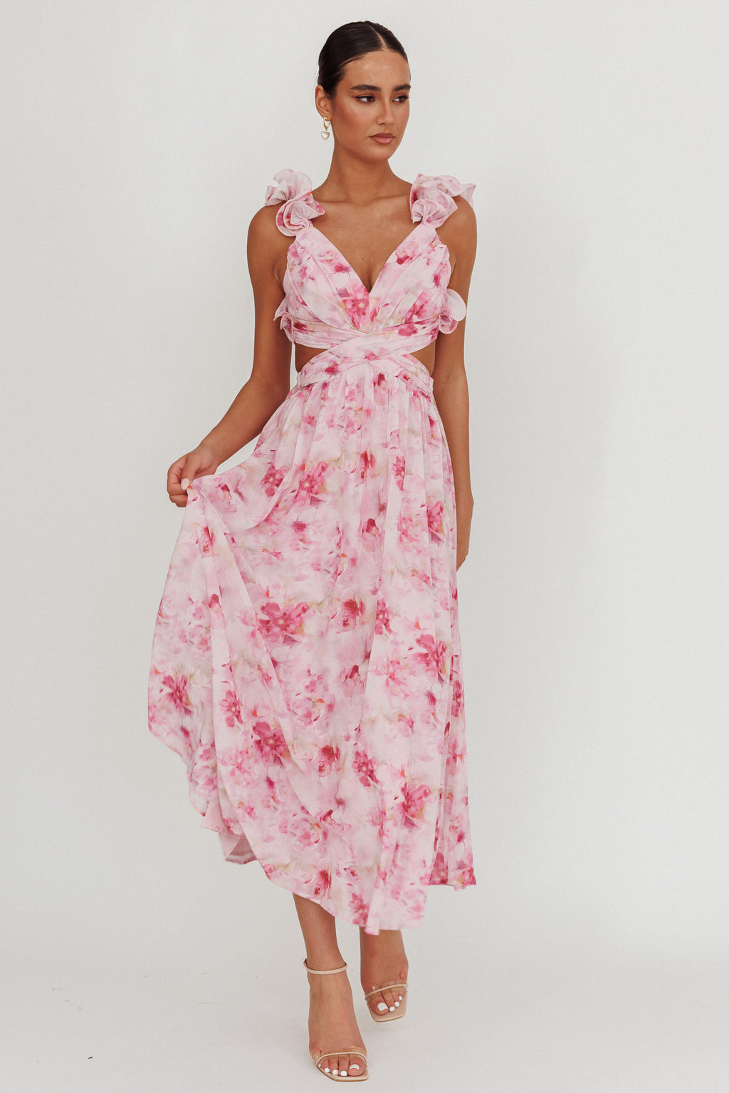 Madara Lace-Up Back Floral Maxi Dress Lilac by Selfie Leslie