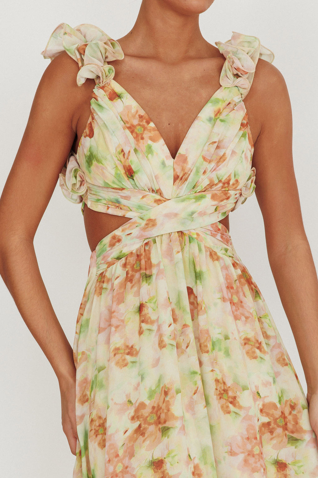 Madara Lace-Up Back Floral Maxi Dress Orange by Selfie Leslie