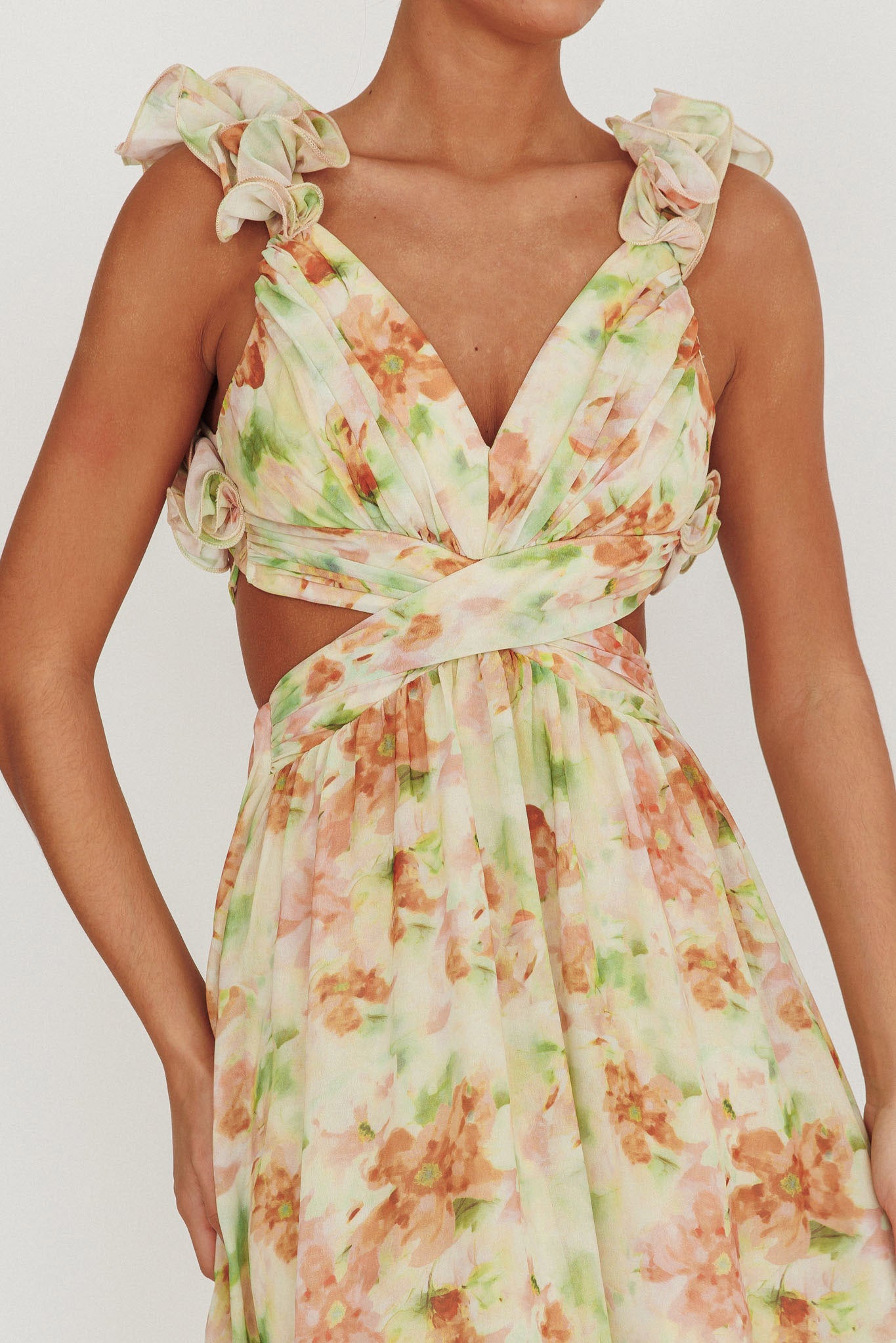 Madara Lace-Up Back Floral Maxi Dress Orange by Selfie Leslie