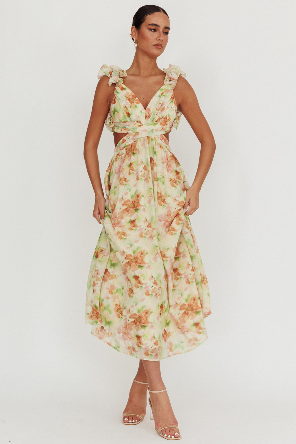 Madara Lace-Up Back Floral Maxi Dress Orange by Selfie Leslie