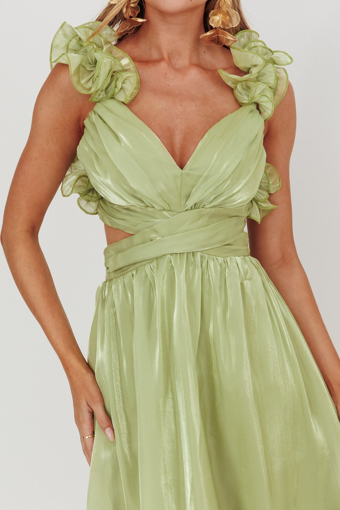 Madara Lace-Up Back Maxi Dress Sage by Selfie Leslie