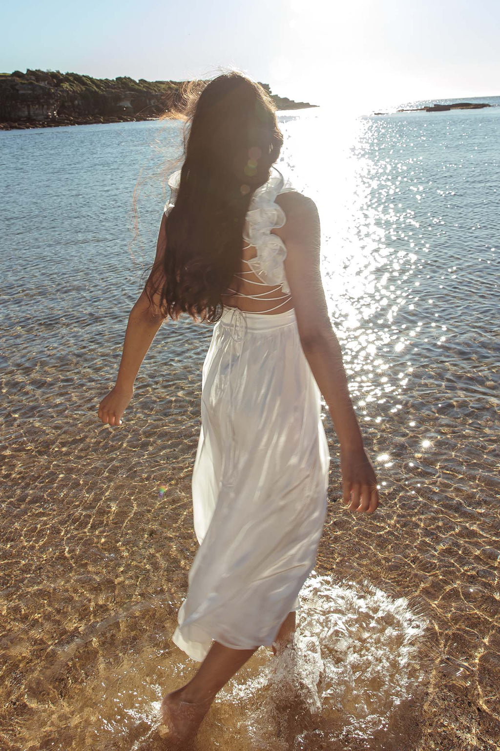 Madara Lace-Up Back Maxi Dress White by Selfie Leslie