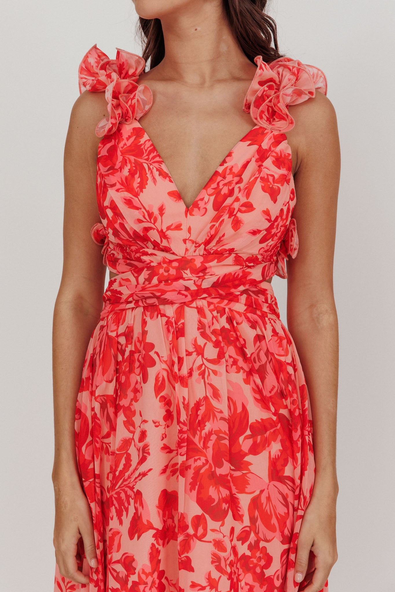 Madara Lace-Up Back Maxi Dress Floral Red by Selfie Leslie