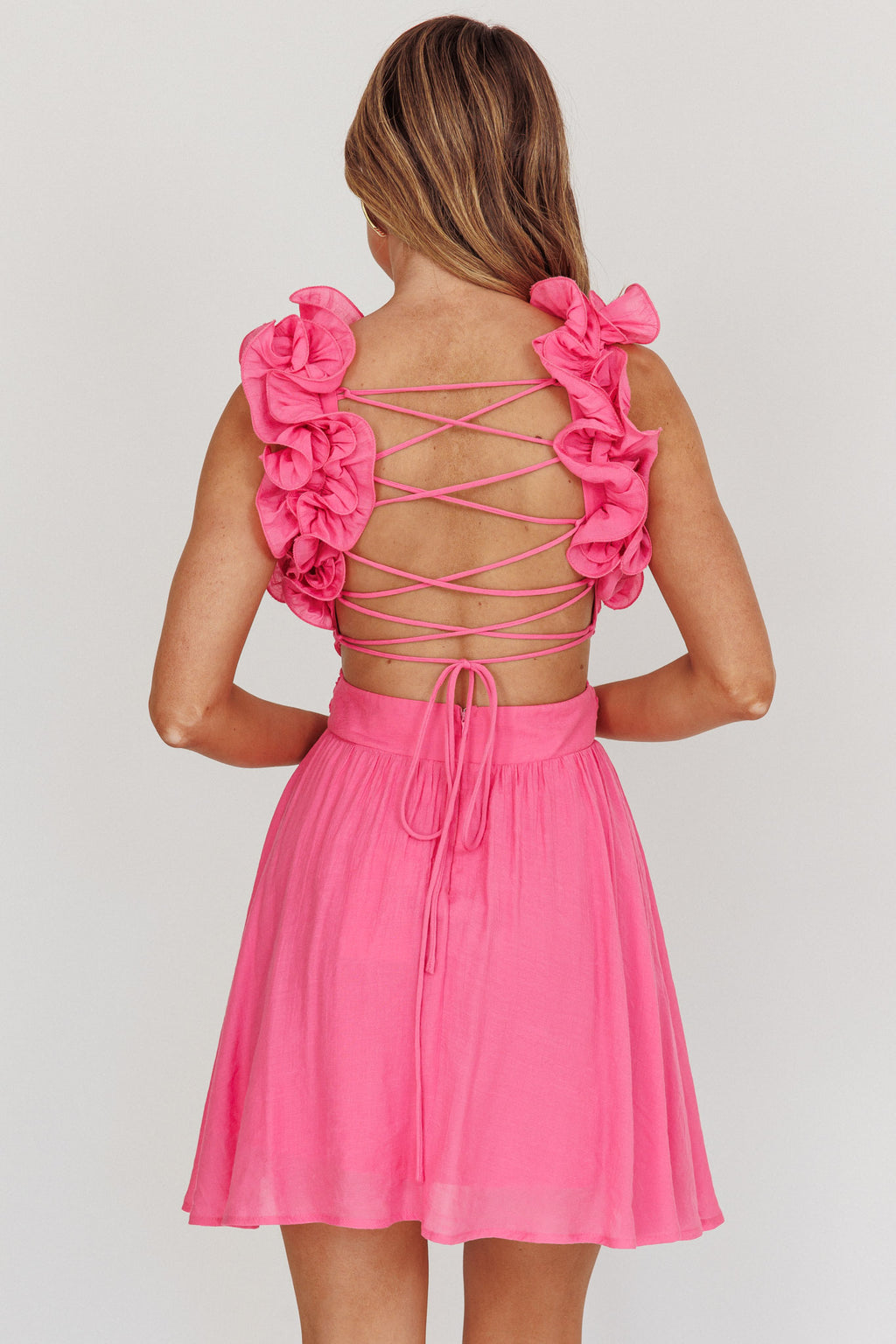 Madara Lace-Up Back Mini Dress Hot Pink by Selfie Leslie