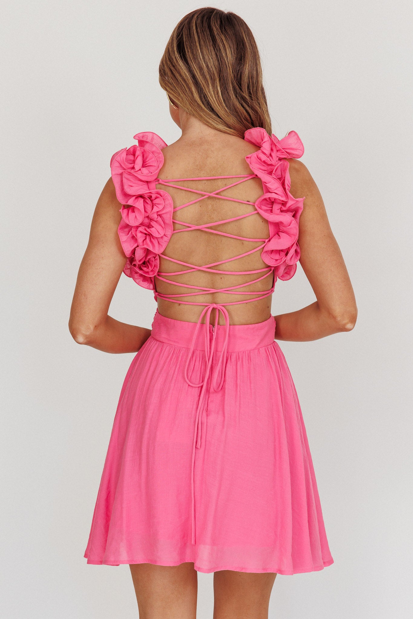 Madara Lace-Up Back Mini Dress Hot Pink by Selfie Leslie