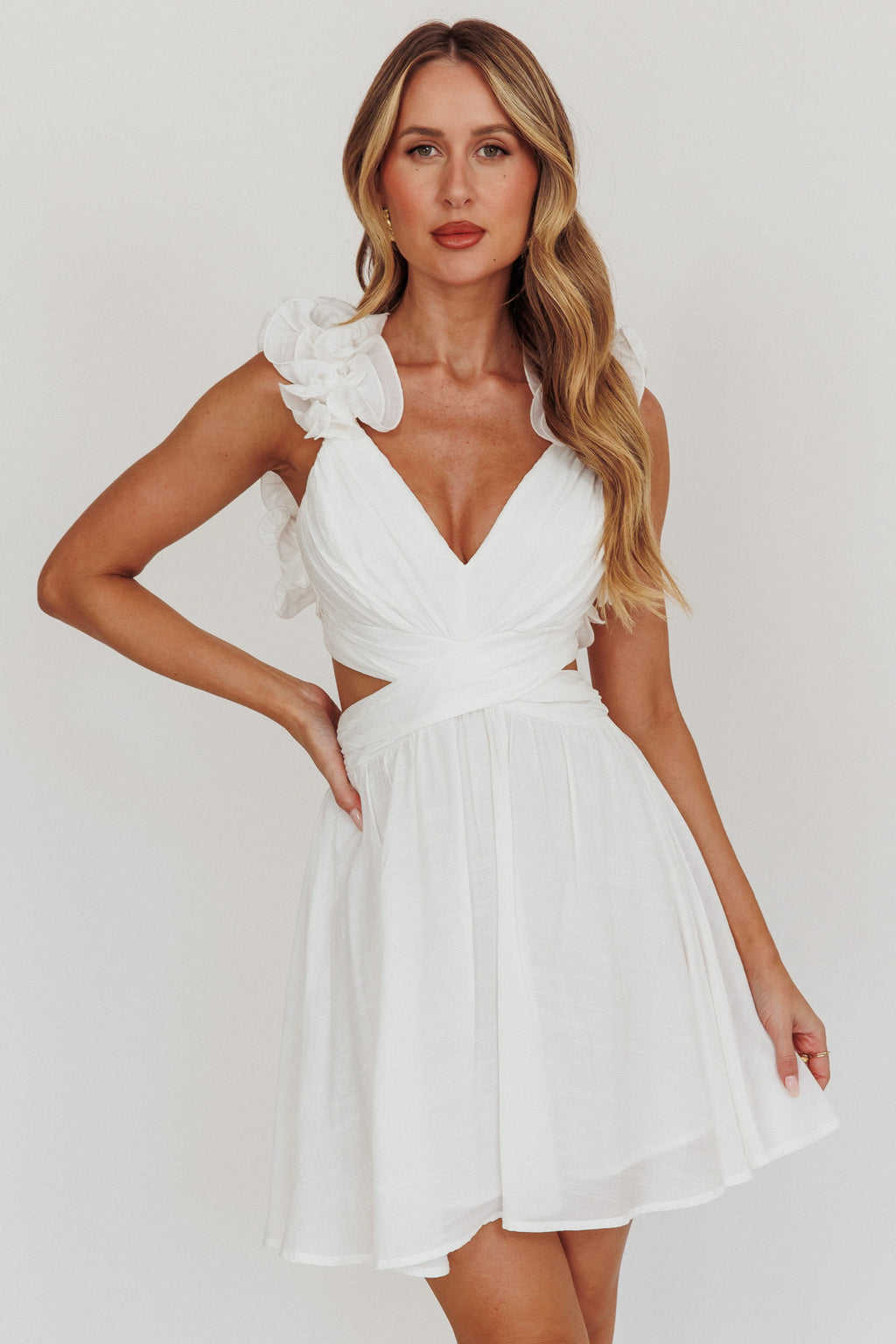 Madara Lace-Up Back Mini Dress White by Selfie Leslie