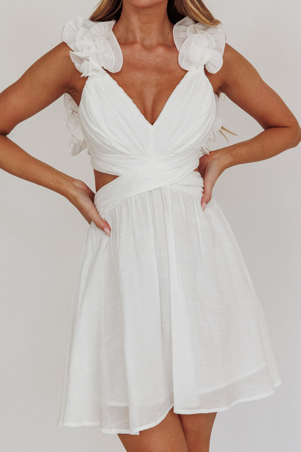 Madara Lace-Up Back Mini Dress White by Selfie Leslie