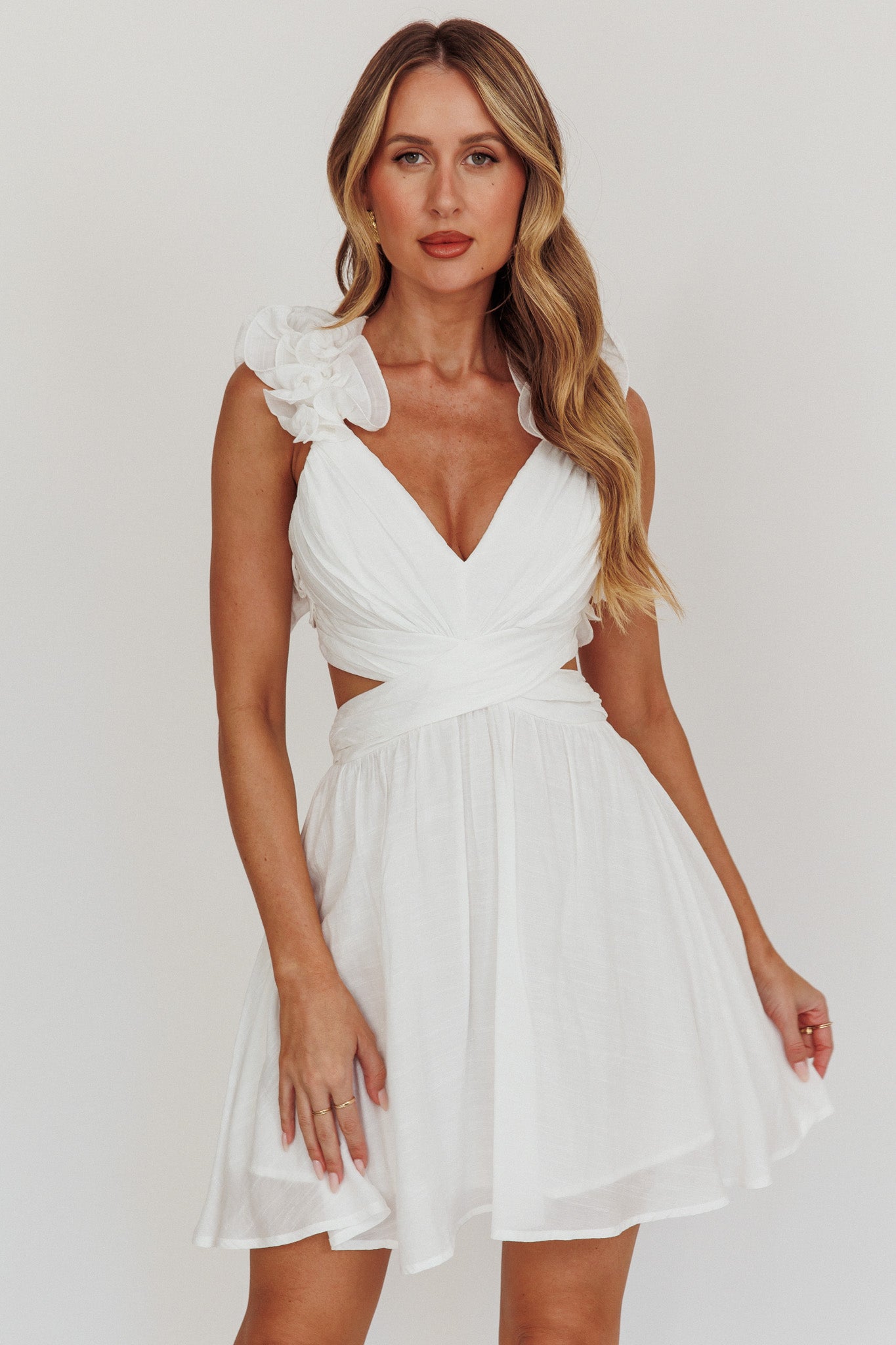 Madara Lace-Up Back Mini Dress White by Selfie Leslie
