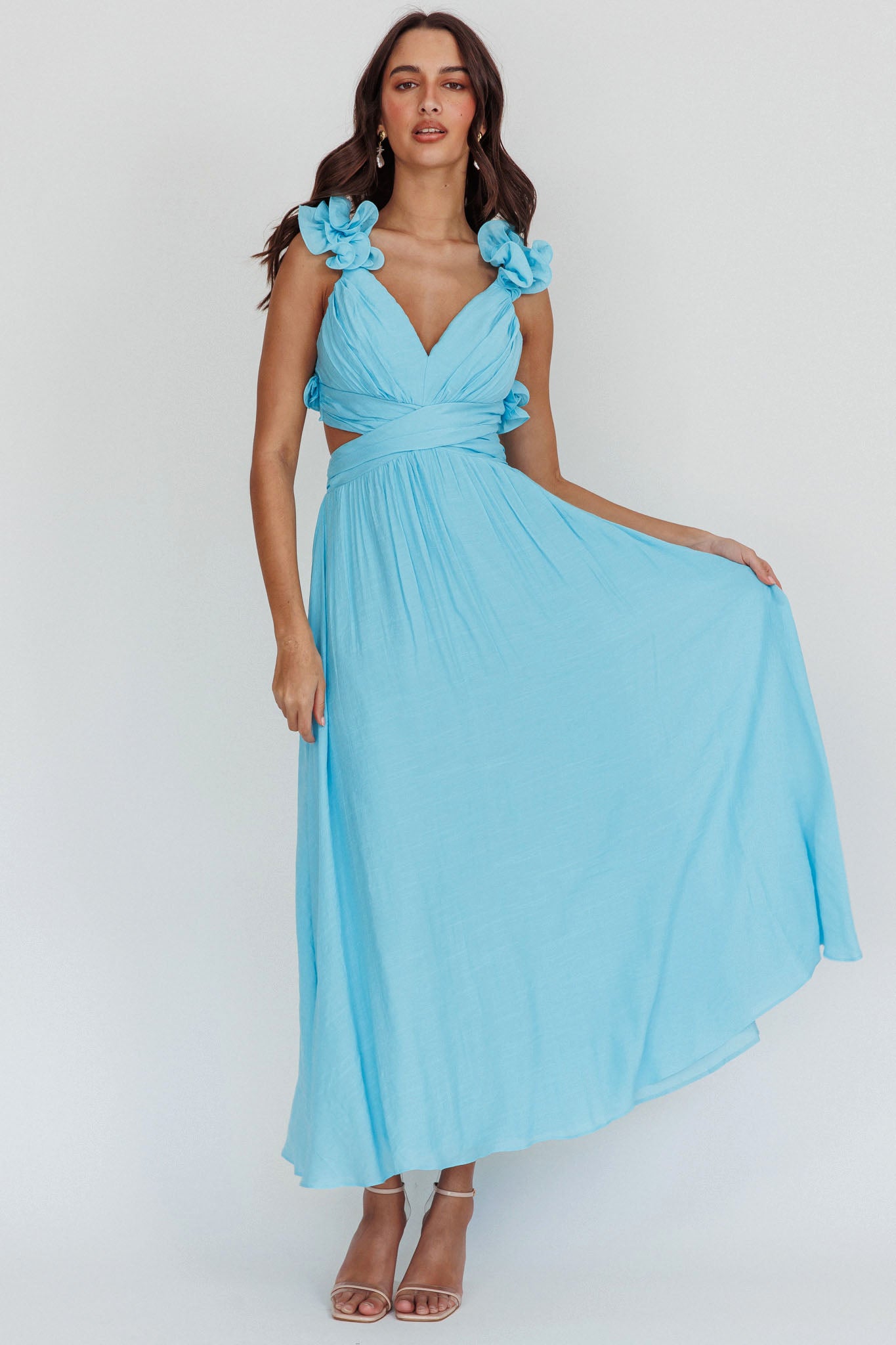 Madara Laced Back Ruffle Dress Blue by Selfie Leslie