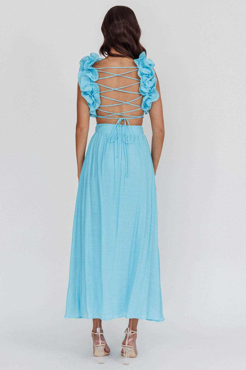 Madara Laced Back Ruffle Dress Blue by Selfie Leslie