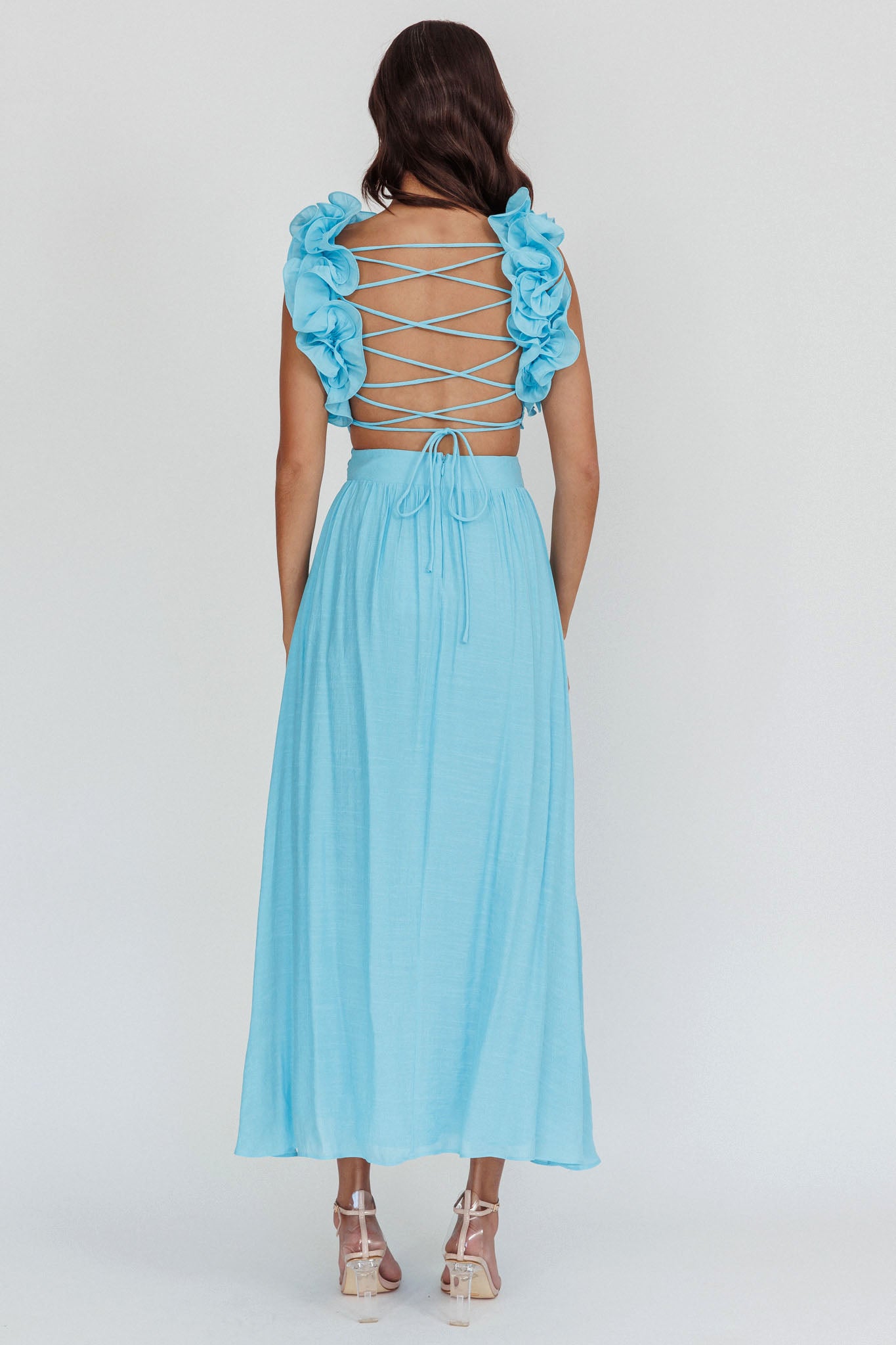 Madara Laced Back Ruffle Dress Blue by Selfie Leslie