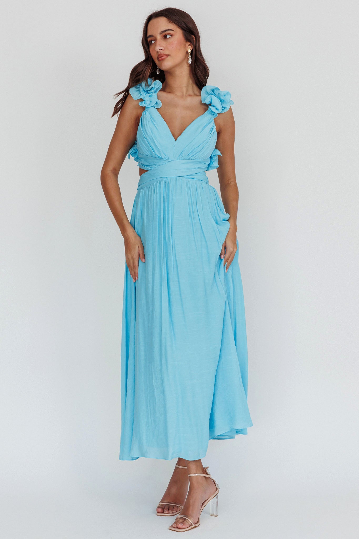 Madara Laced Back Ruffle Dress Blue by Selfie Leslie