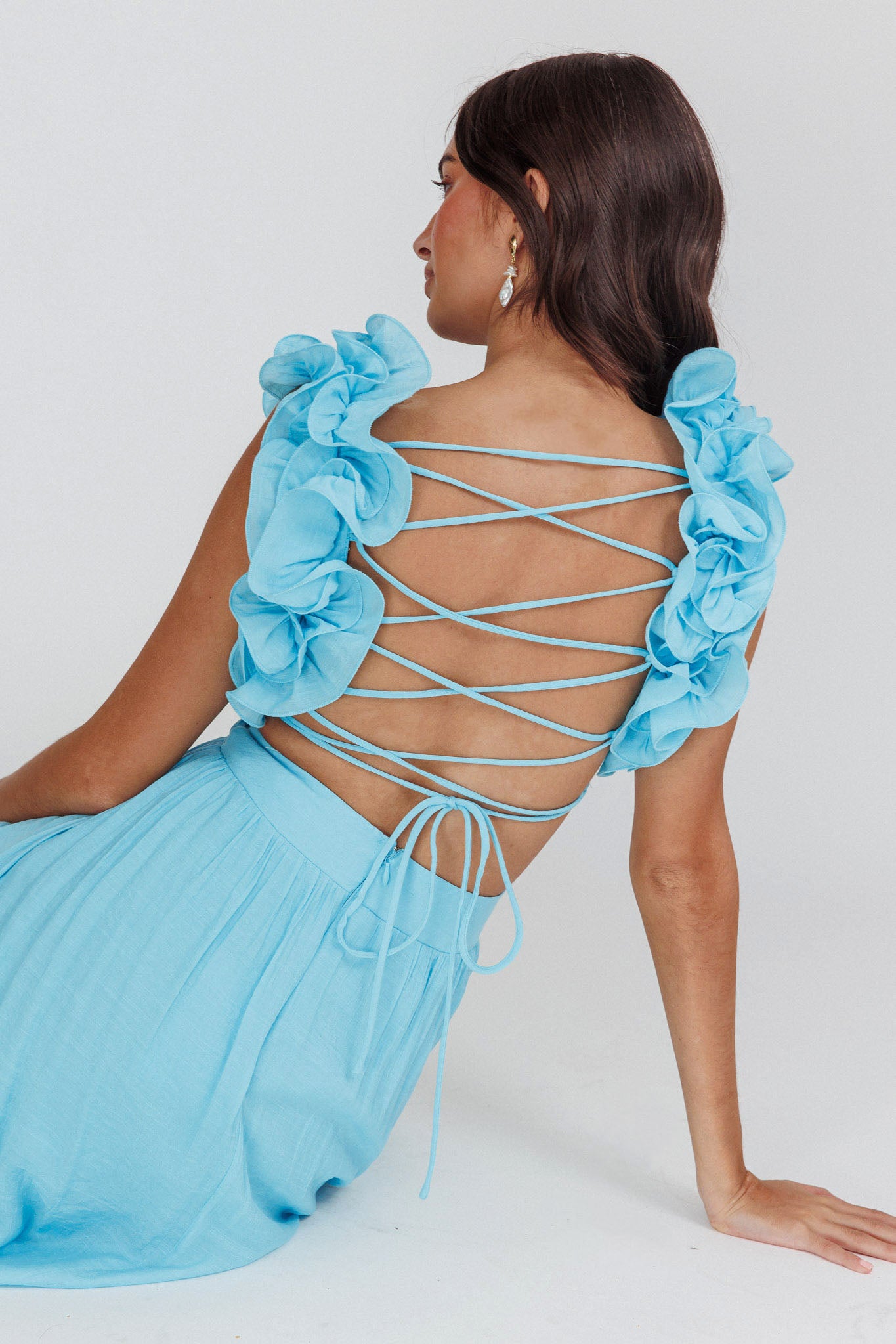 Madara Laced Back Ruffle Dress Blue by Selfie Leslie