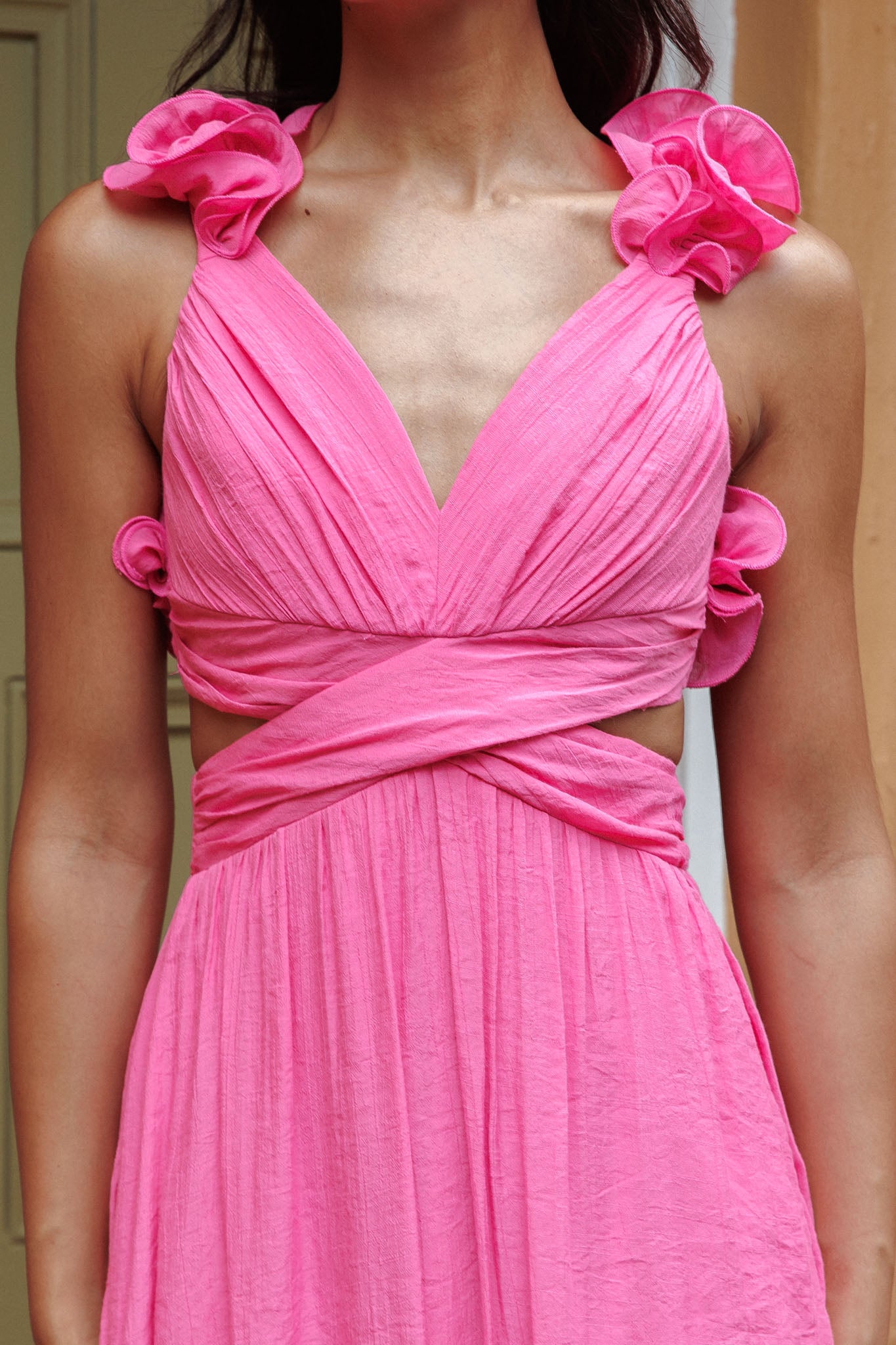 Shop the Madara Laced Back Ruffle Dress Hot Pink