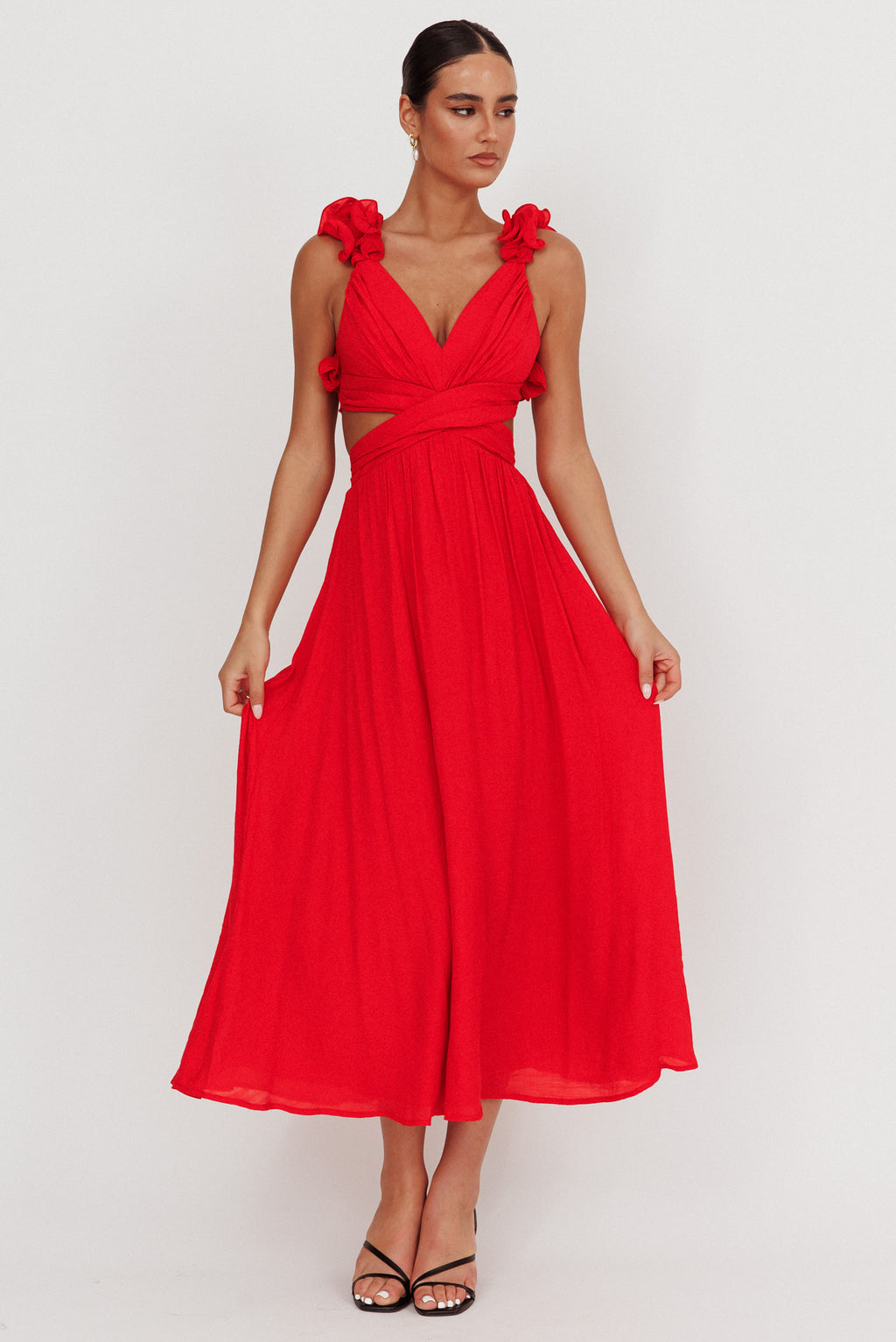 Madara Laced Back Ruffle Dress Red by Selfie Leslie