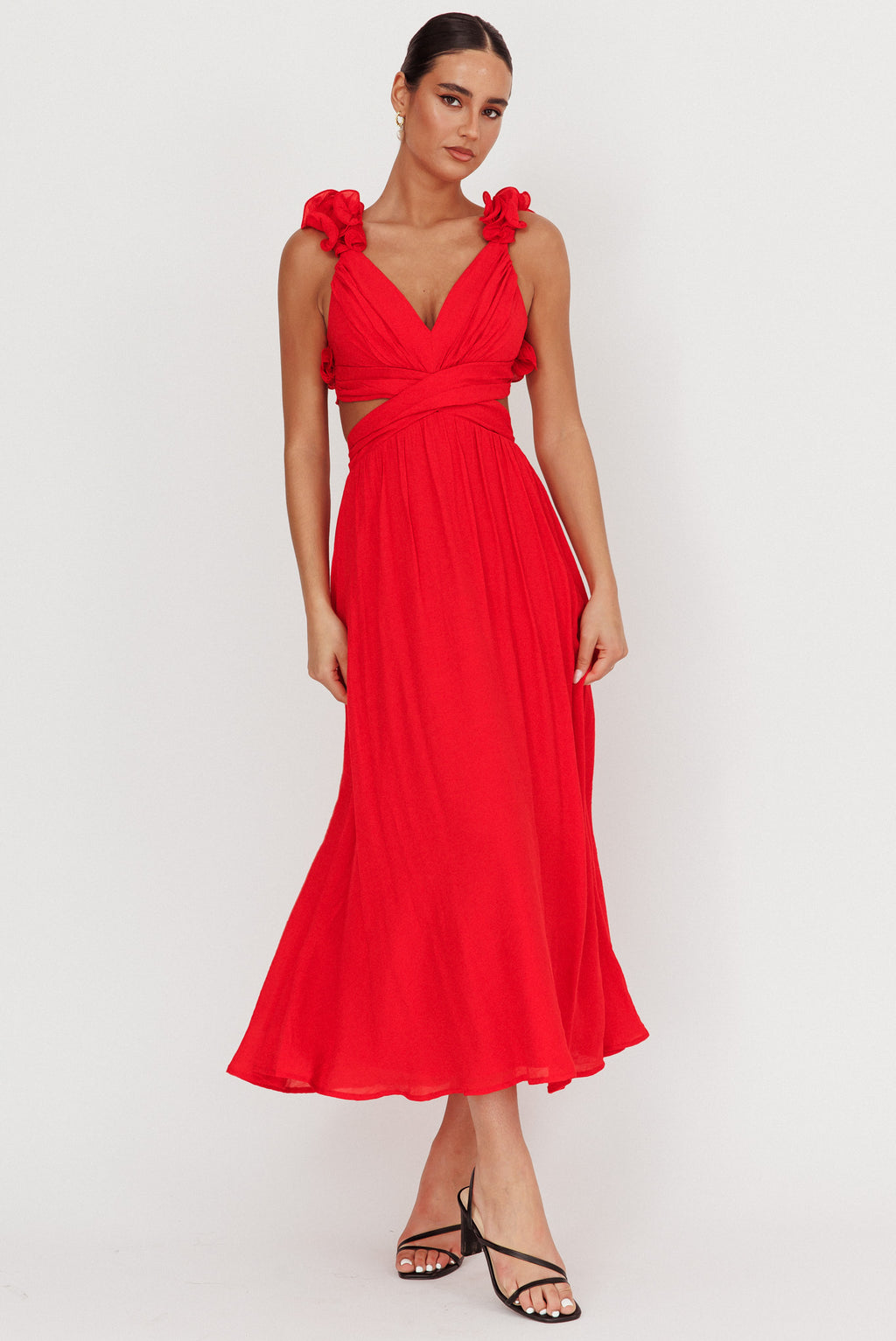 Madara Laced Back Ruffle Dress Red by Selfie Leslie
