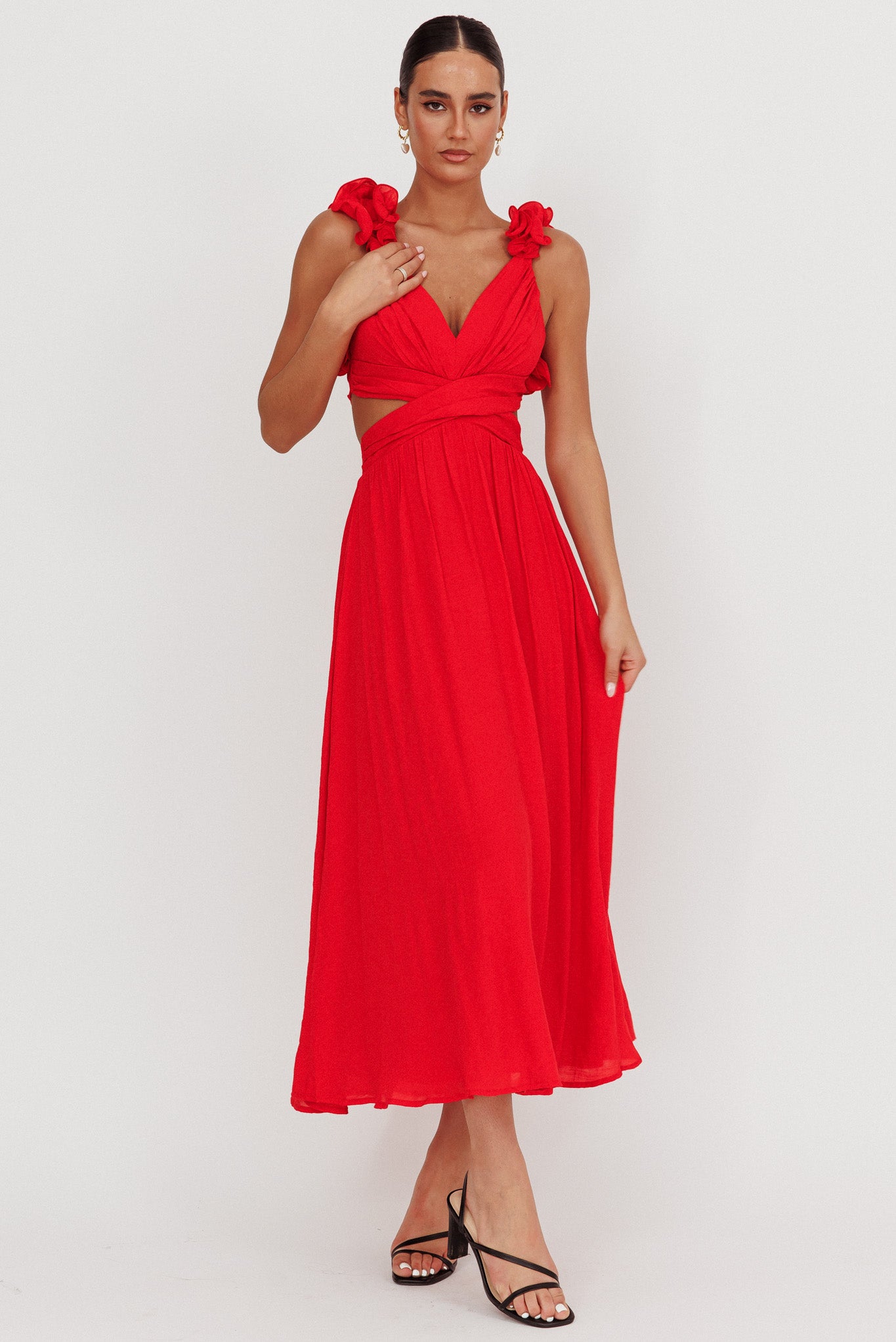 Madara Laced Back Ruffle Dress Red by Selfie Leslie