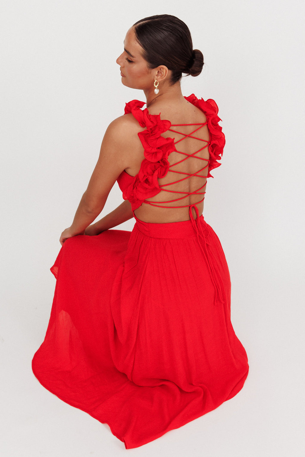 Madara Laced Back Ruffle Dress Red by Selfie Leslie