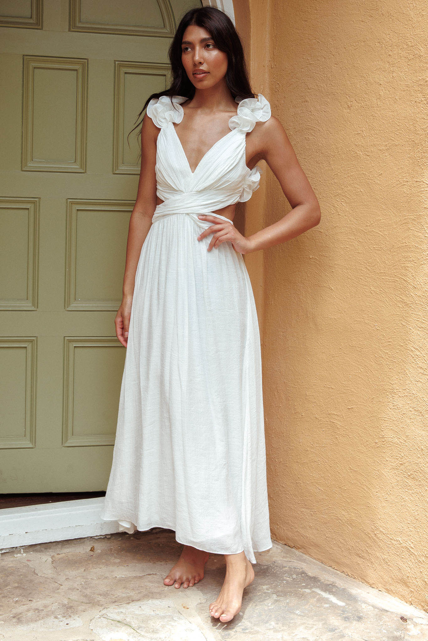 Madara Laced Back Ruffle Dress White by Selfie Leslie