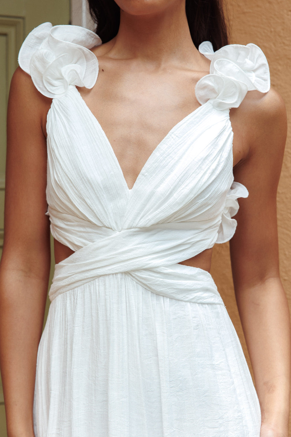 Madara Laced Back Ruffle Dress White by Selfie Leslie