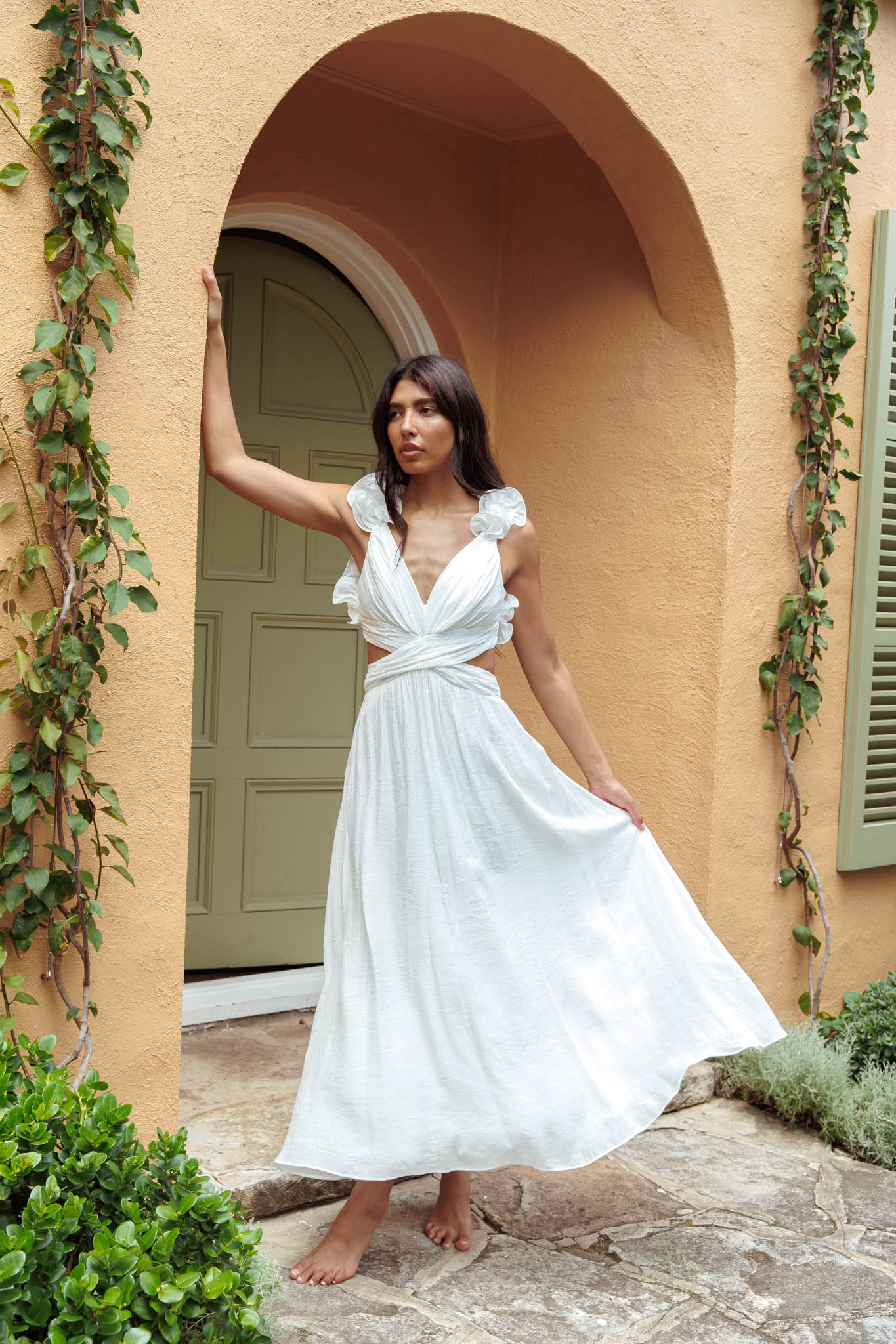 Madara Laced Back Ruffle Dress White by Selfie Leslie